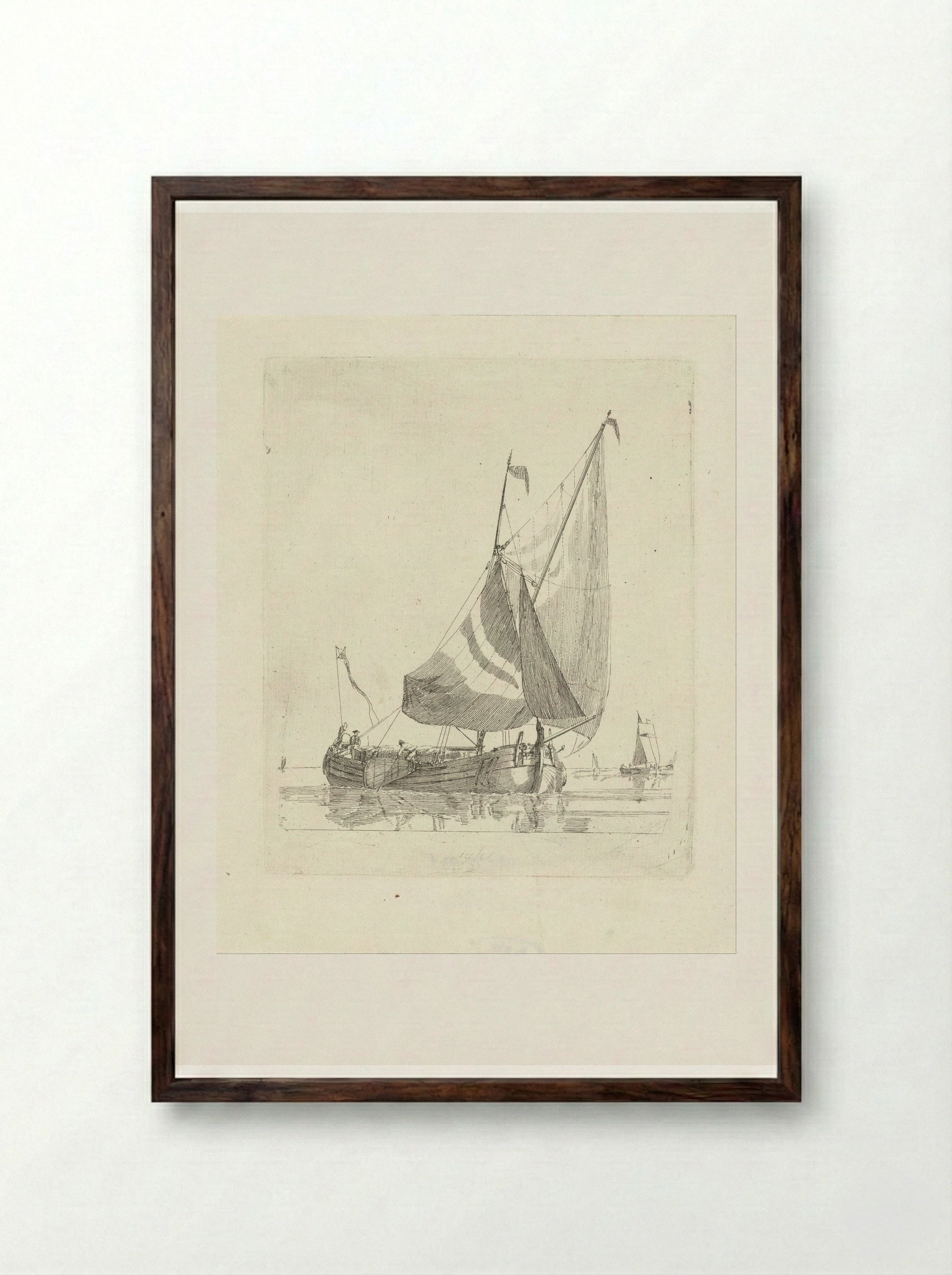 Zeilschip op stil water - Gerrit Groenewegen - Framed Print Dark Wood