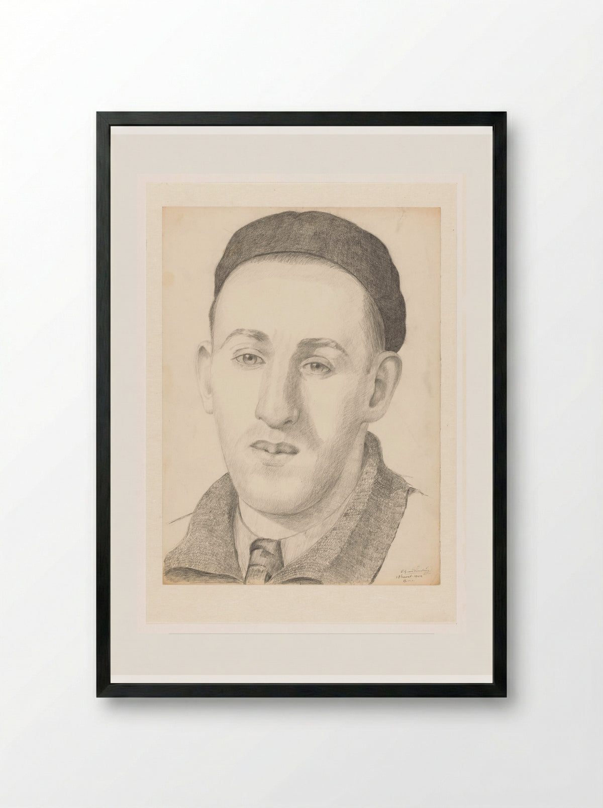 Zelfportret en face met pet en stropdas - Cor van Teeseling - Framed Print Black