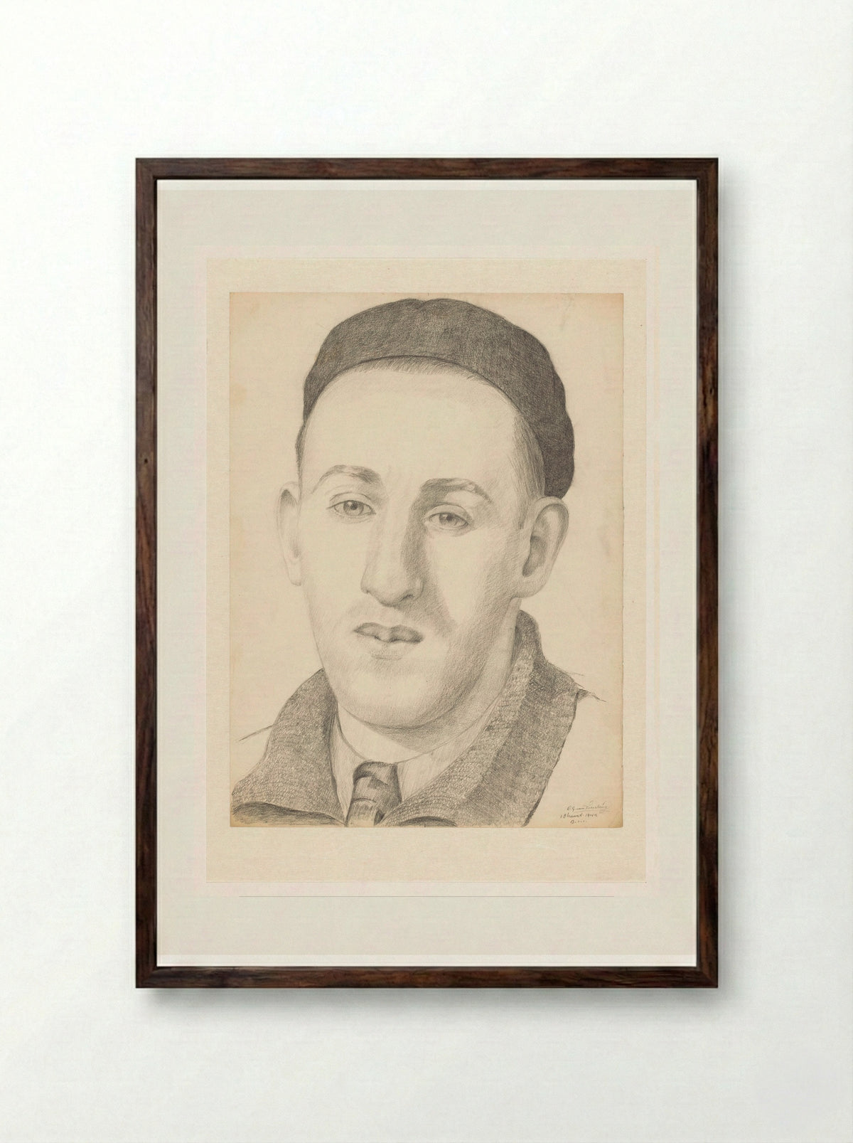 Zelfportret en face met pet en stropdas - Cor van Teeseling - Framed Print Dark Wood