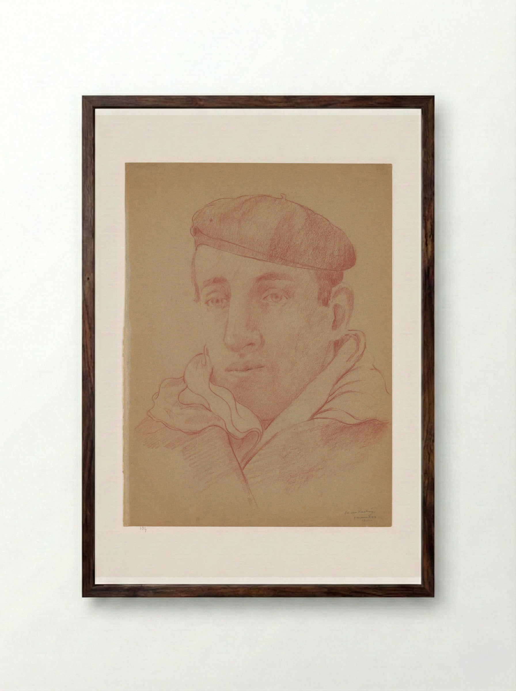 Zelfportret met alpinopet - Cor van Teeseling - Framed Print Dark Wood