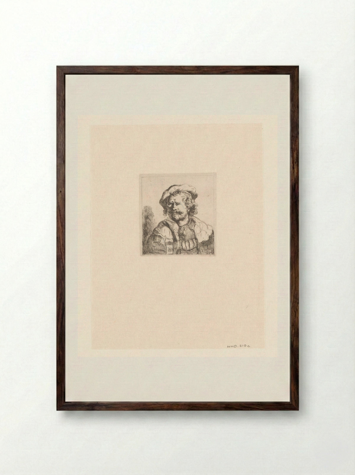 Zelfportret met baret en geborduurde mantel - Constantino Cumano - Framed Print Dark Wood