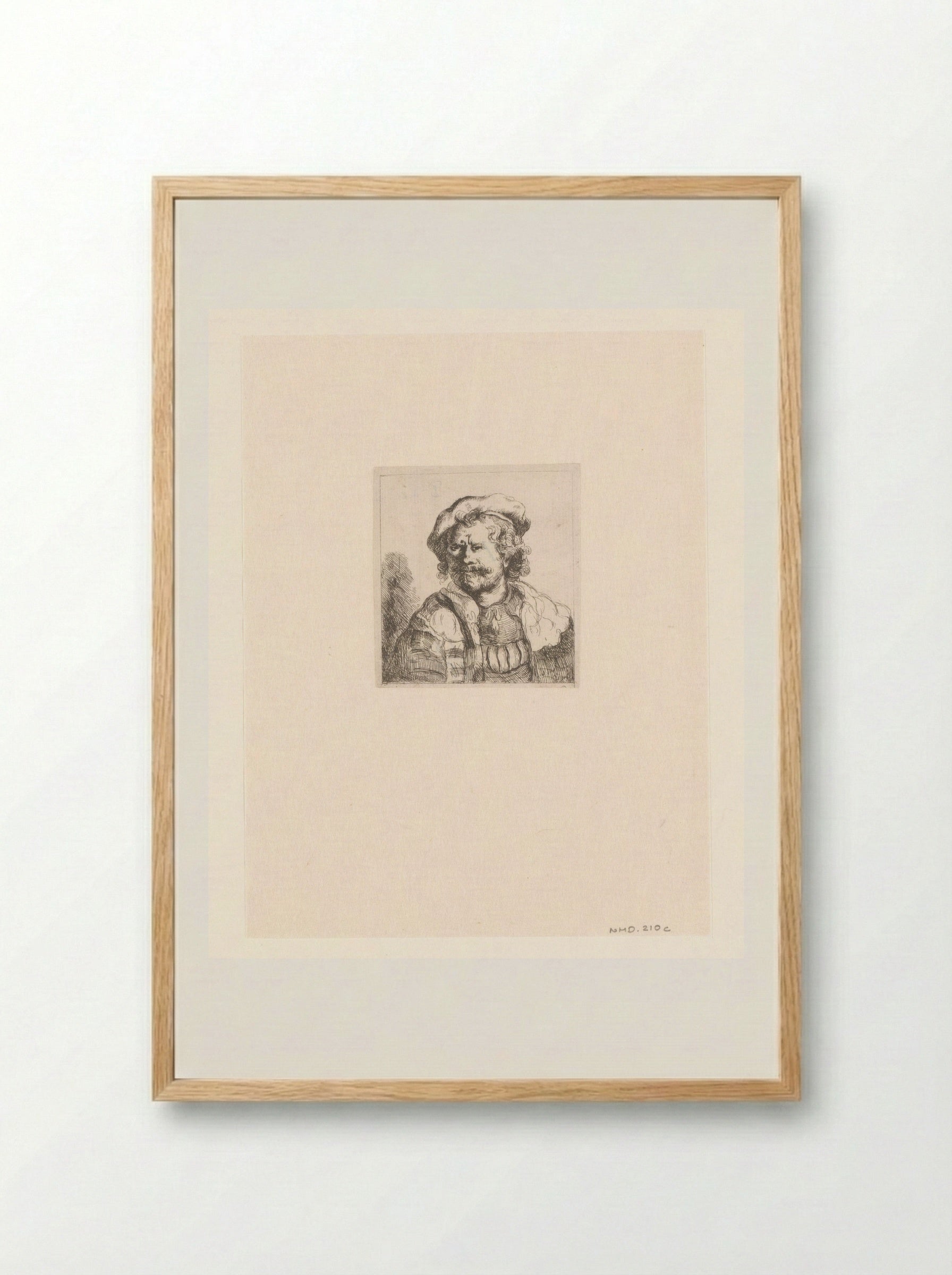 Zelfportret met baret en geborduurde mantel - Constantino Cumano - Framed Print Wood