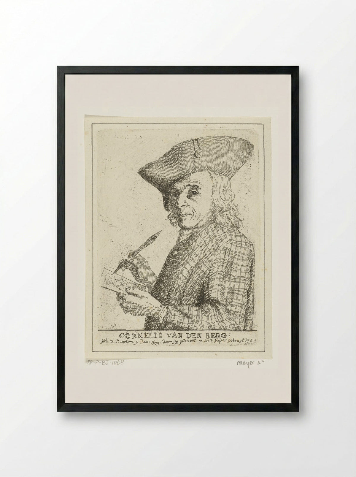 Zelfportret met pen en tekening - Cornelis van den Berg - Framed Print Black