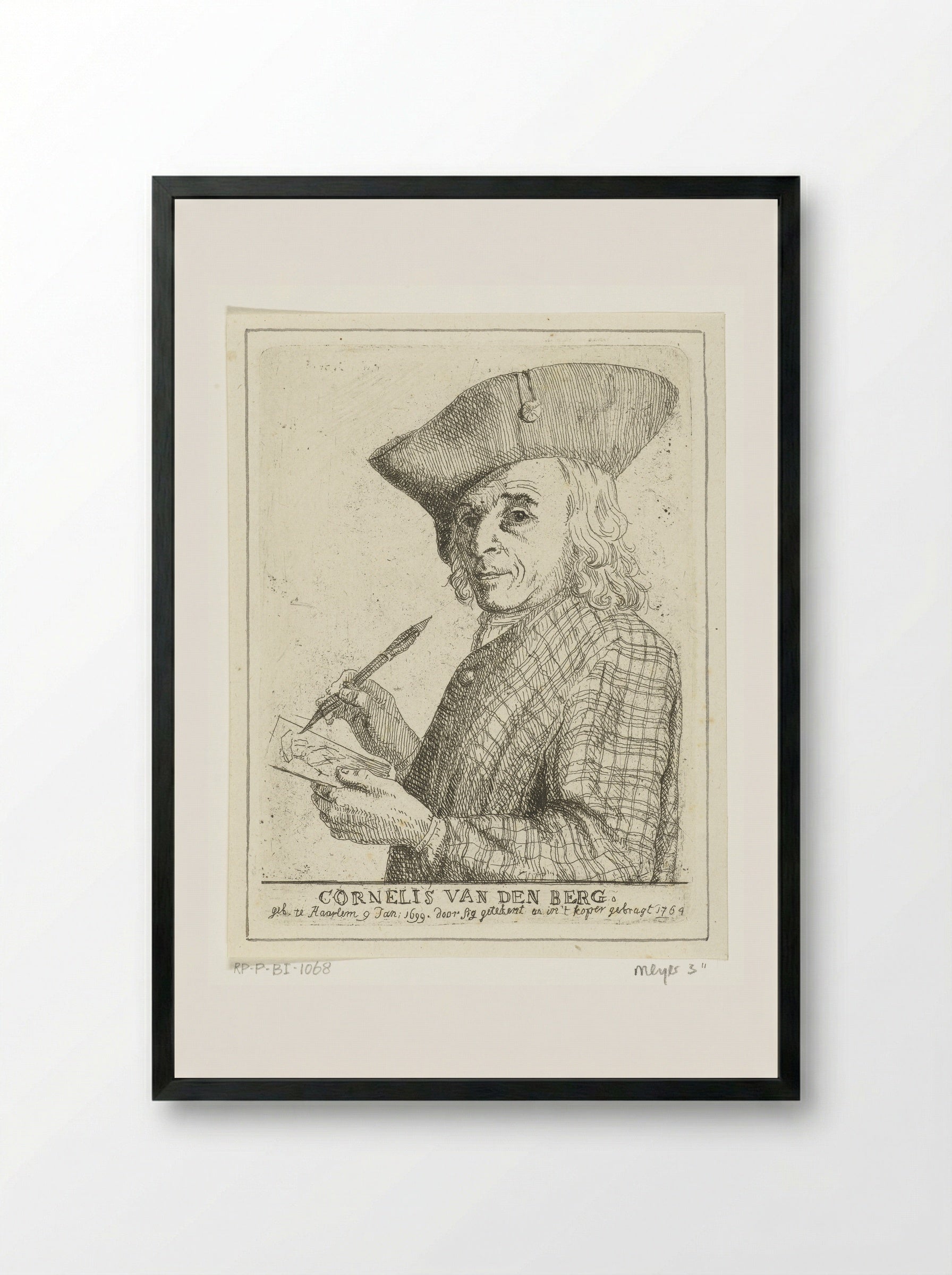 Zelfportret met pen en tekening - Cornelis van den Berg - Framed Print Black