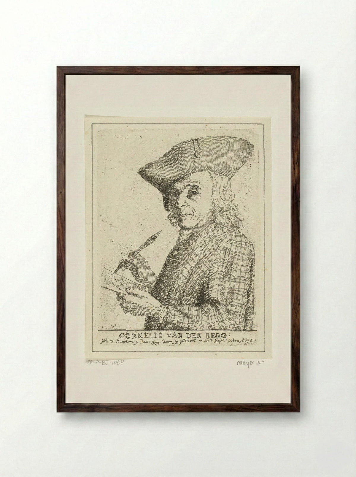 Zelfportret met pen en tekening - Cornelis van den Berg - Framed Print Dark Wood