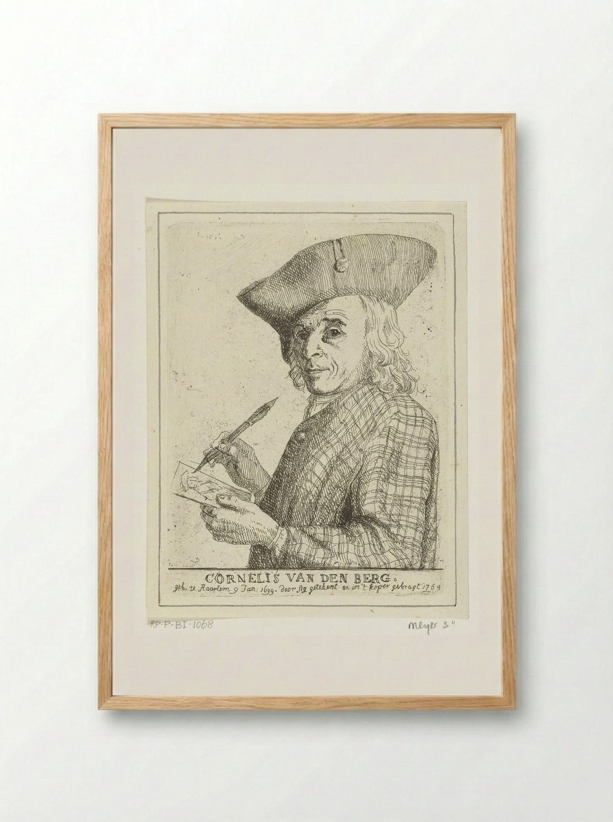 Zelfportret met pen en tekening - Cornelis van den Berg - Framed Print Wood