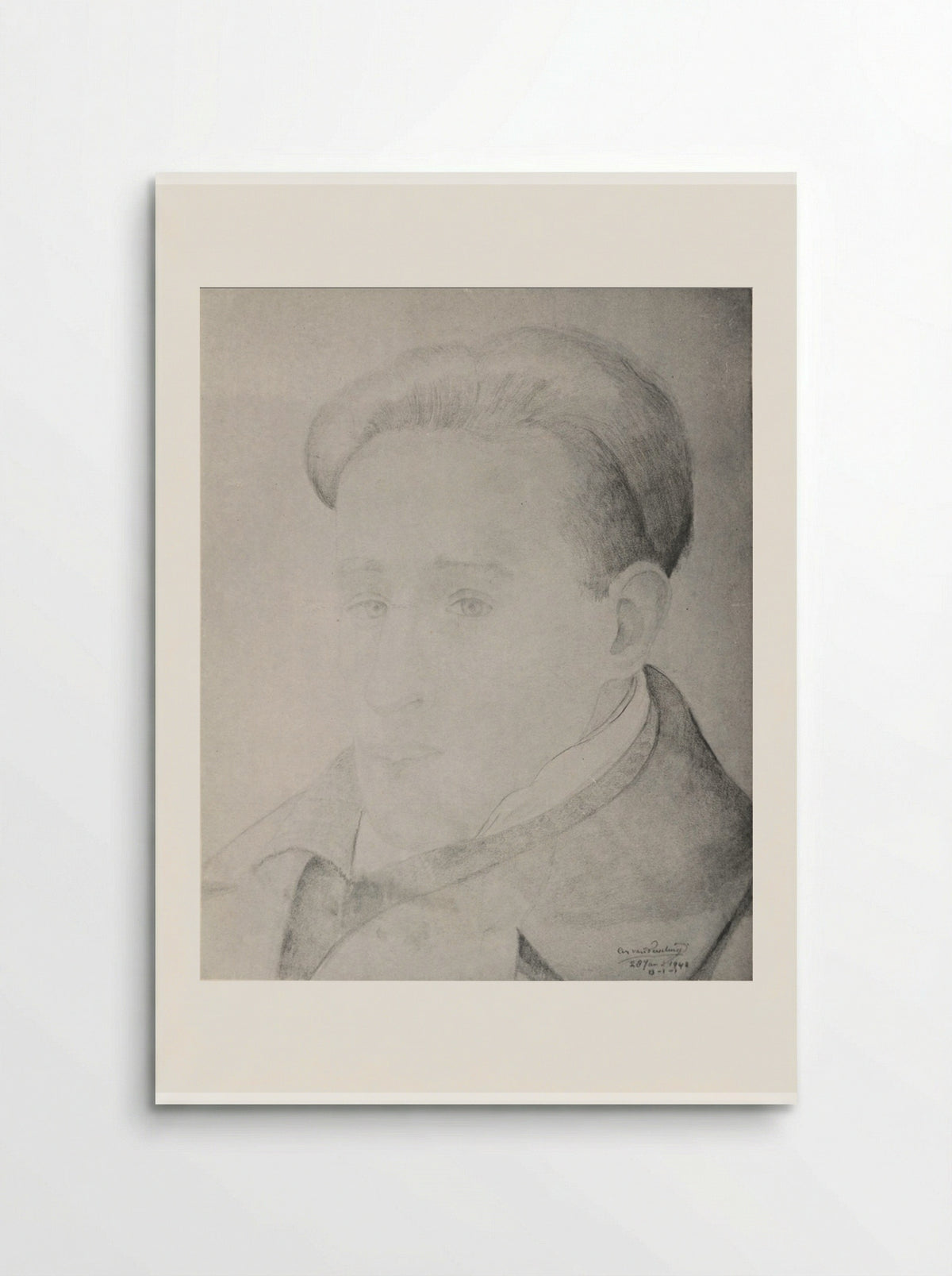 Zelfportret met zijn schetsboek in de dodencel: B-1-1, 10 januari - Cor van Teeseling - Poster