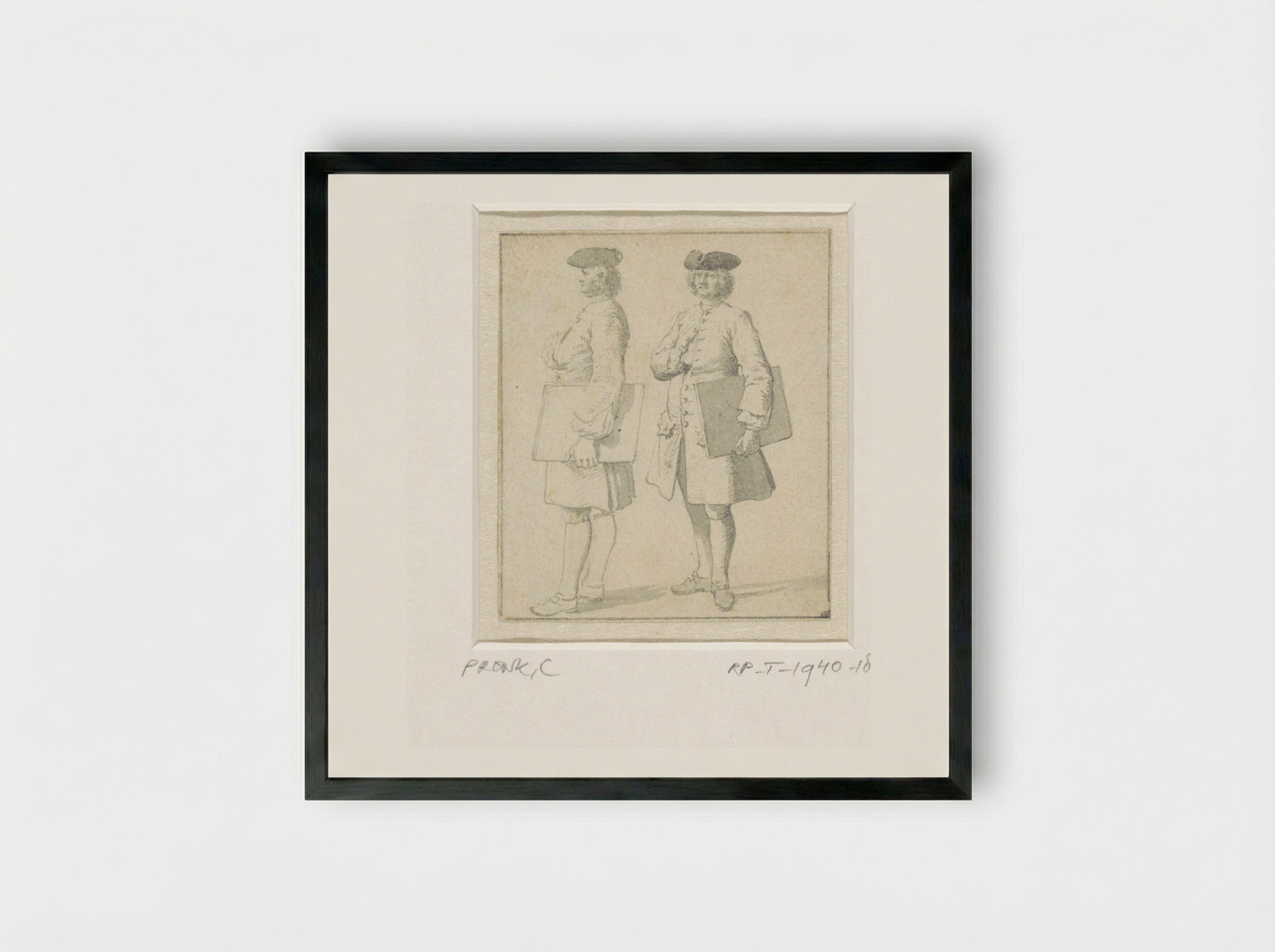 Zelfportret staande met portefeuille, twee maal - Cornelis Pronk - Framed Print Black