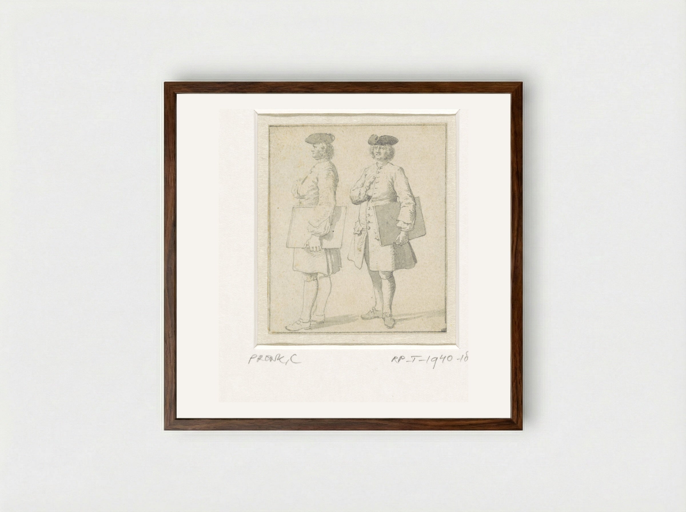 Zelfportret staande met portefeuille, twee maal - Cornelis Pronk - Framed Print Dark Wood