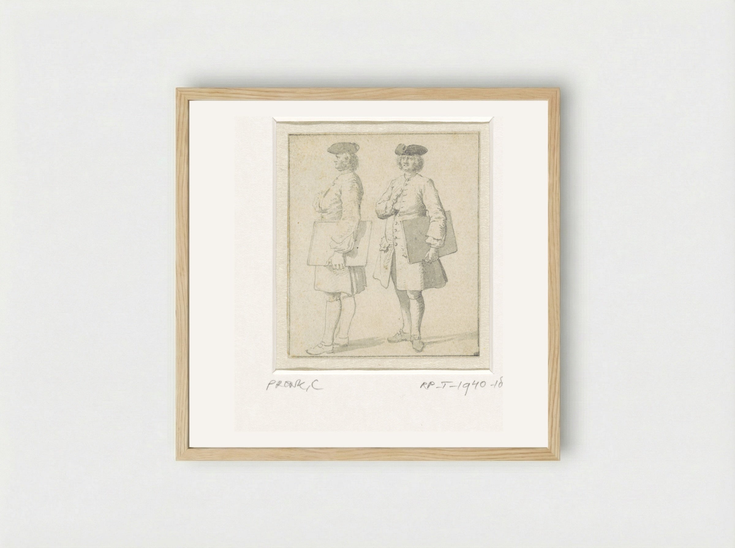 Zelfportret staande met portefeuille, twee maal - Cornelis Pronk - Framed Print Wood