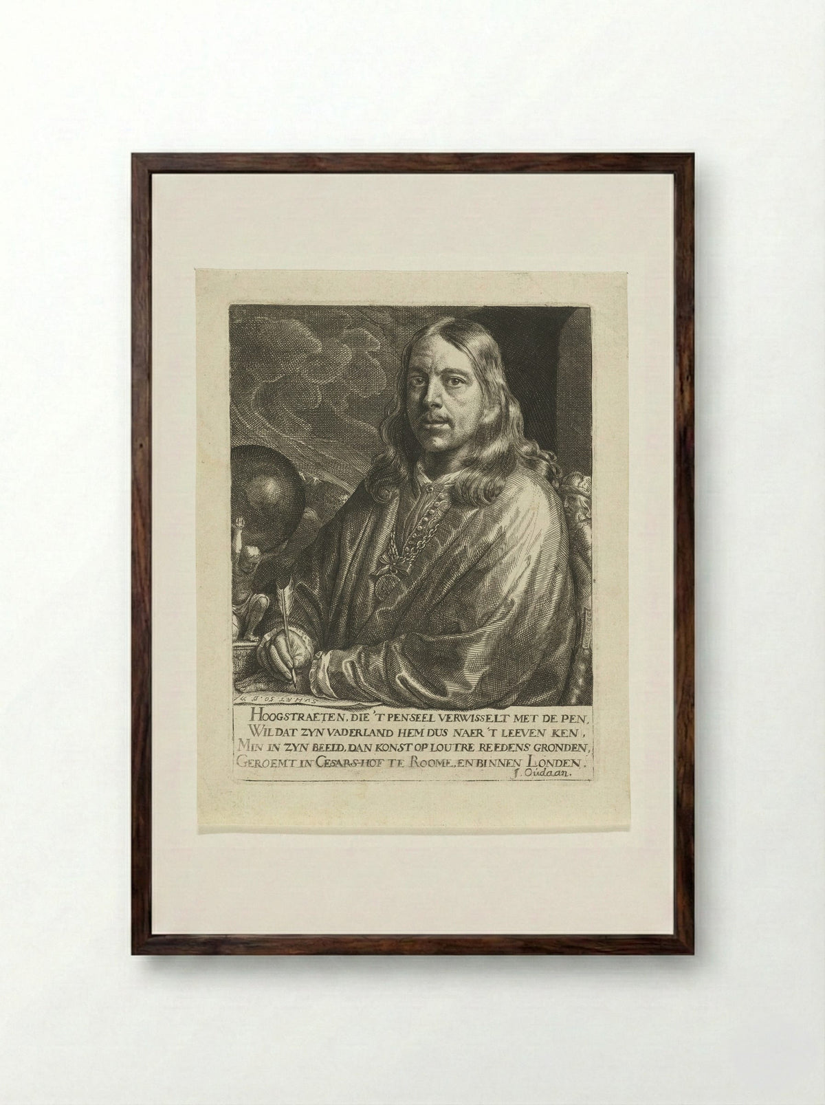 Zelfportret - François van Hoogstraten - Framed Print Dark Wood