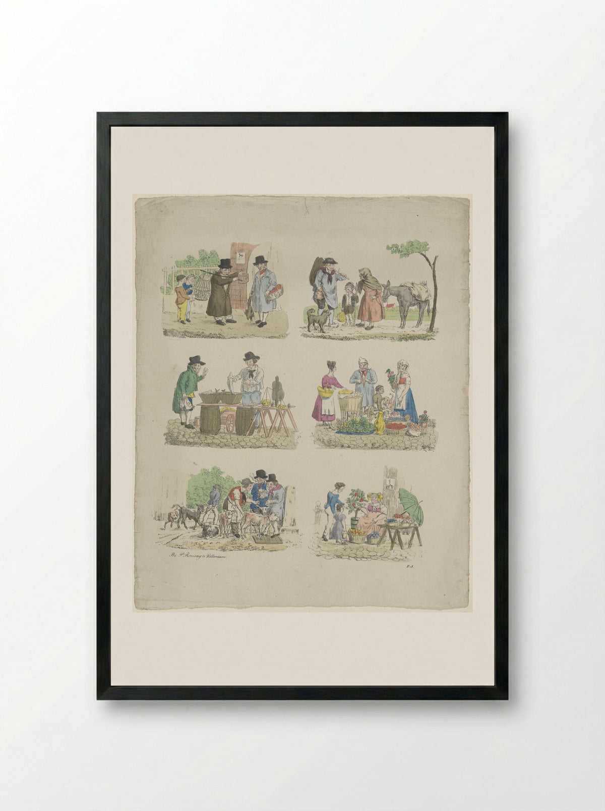 Zes markttaferelen (Six Market Scenes) - Pieter Roosing - Framed Print Black