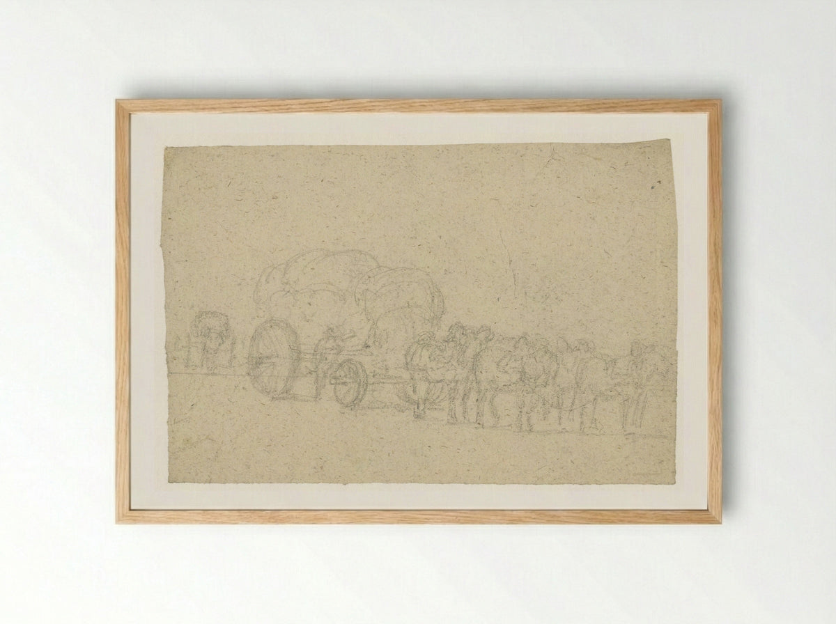 Zes span paarden voor een hoog opgeladen vrachtwagen - Georges Michel - Framed Print Wood