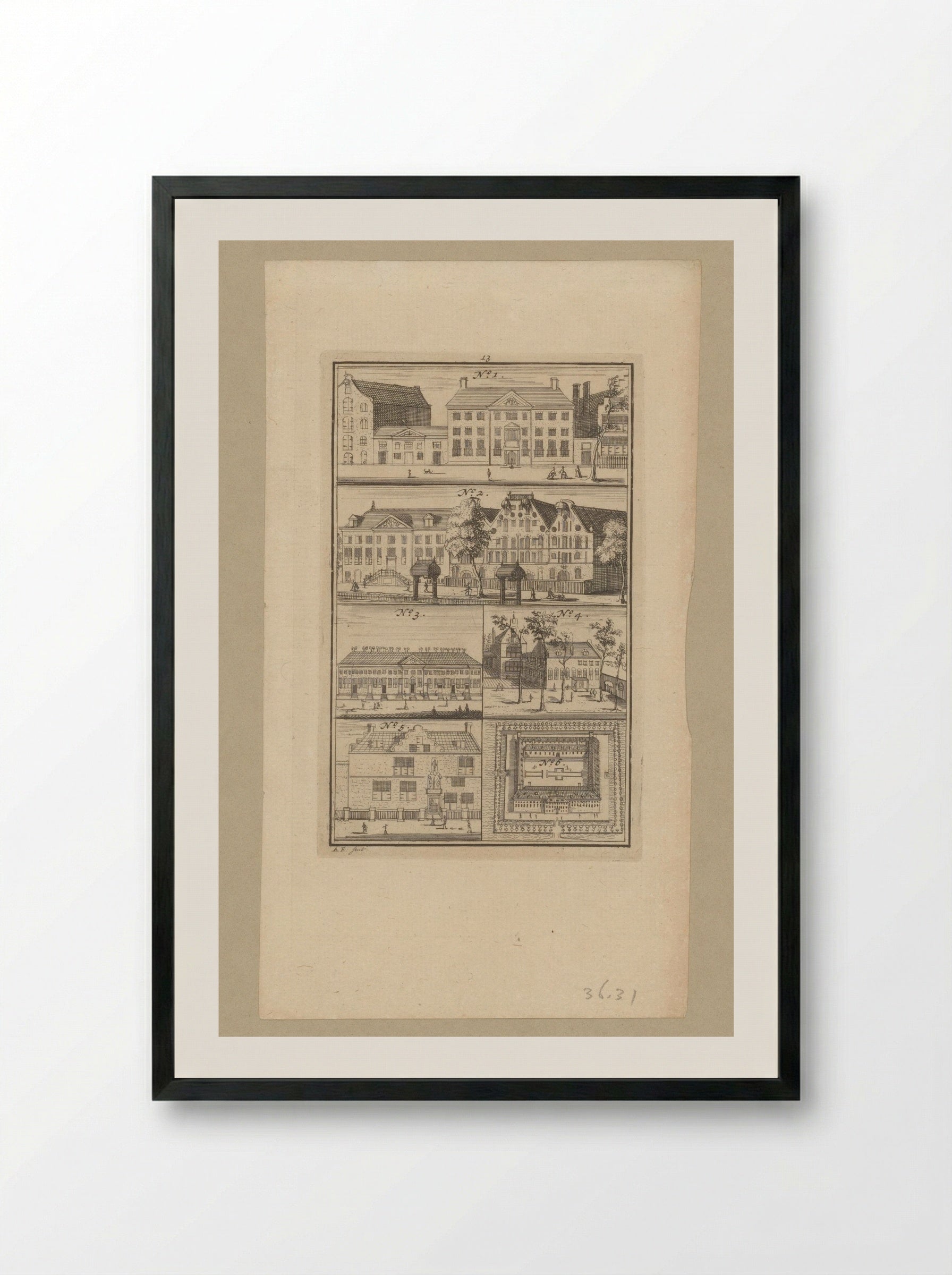 Zes verschillende gebouwen te Amsterdam - Anna Folkema - Framed Print Black