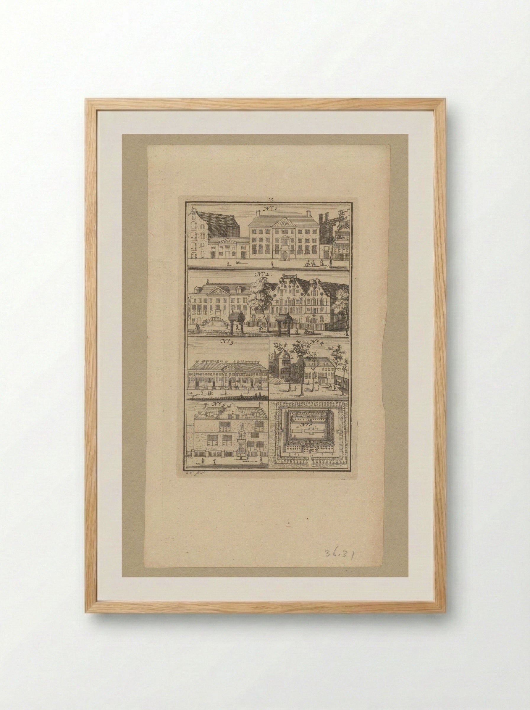 Zes verschillende gebouwen te Amsterdam - Anna Folkema - Framed Print Wood