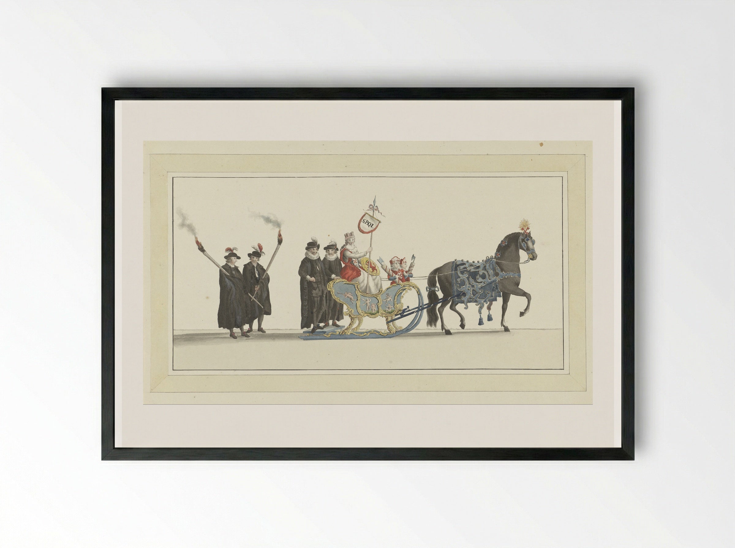 Zesde slede (The Sixth Sleigh) - Abraham Delfos - Framed Print Black