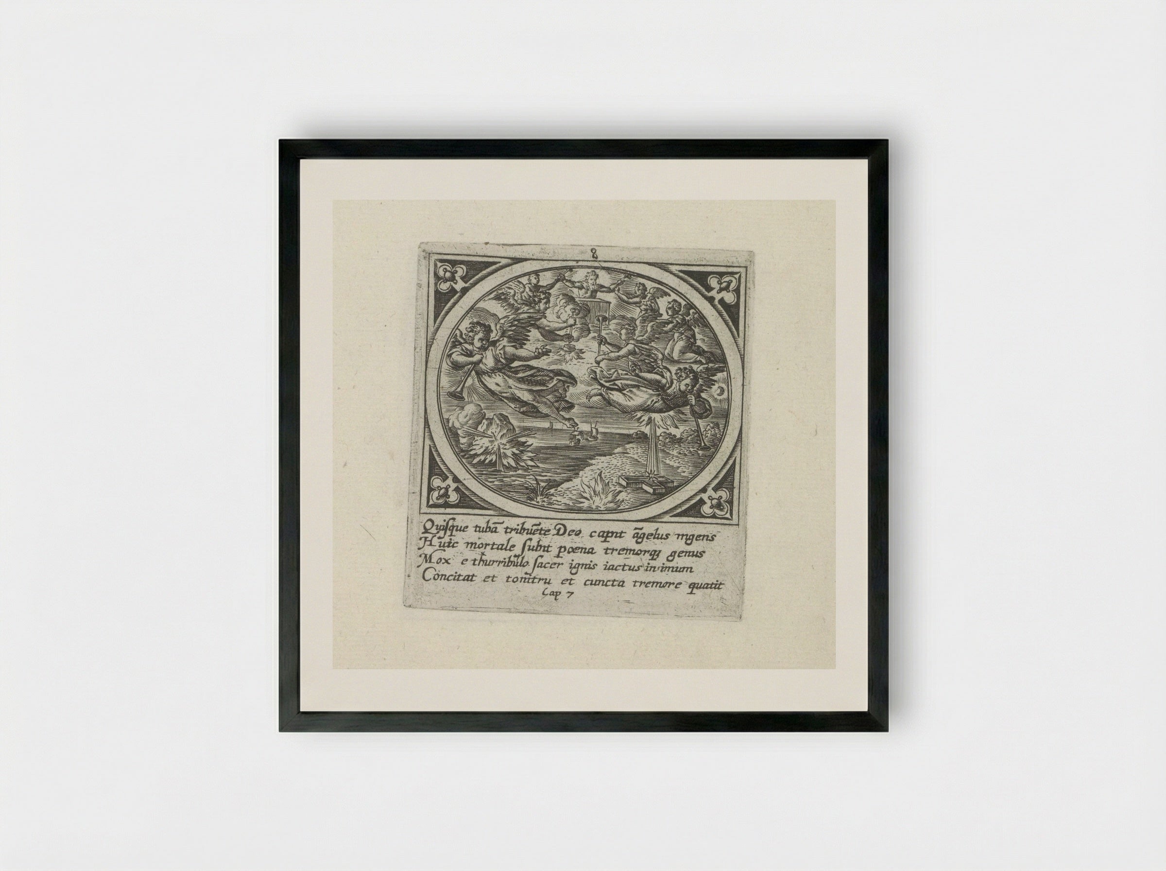 Zeven engelen krijgen een bazuin - Gerard de Jode - Framed Print Black