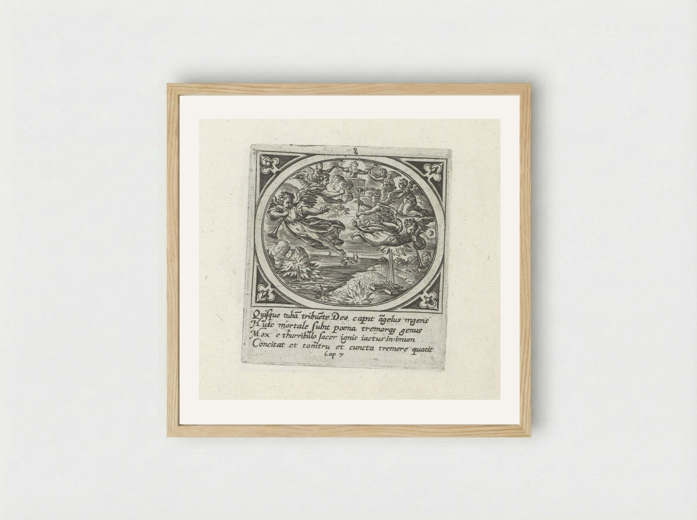 Zeven engelen krijgen een bazuin - Gerard de Jode - Framed Print Wood
