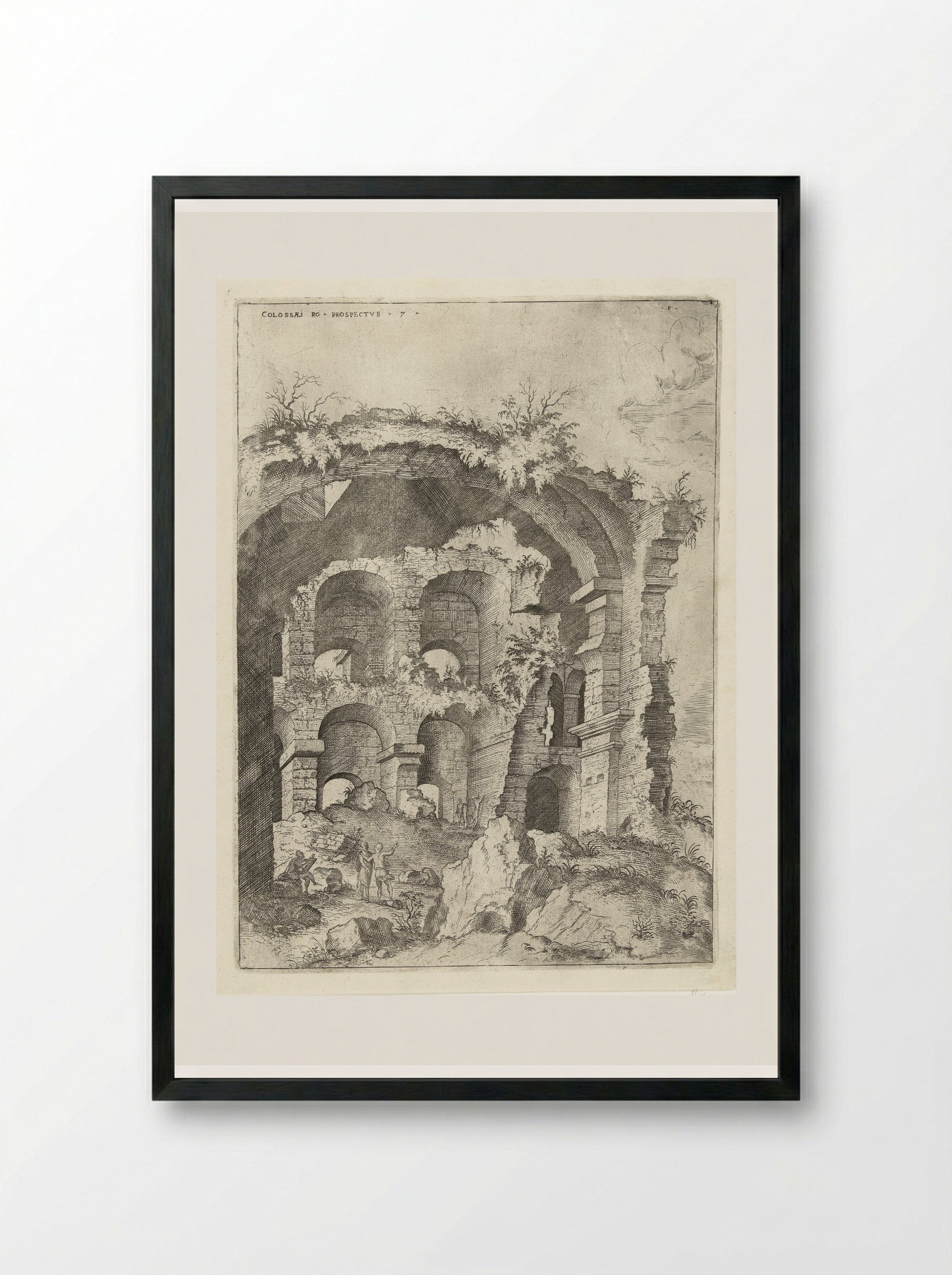 Zevende gezicht op het Colosseum te Rome - Hieronymus Cock - Framed Print Black