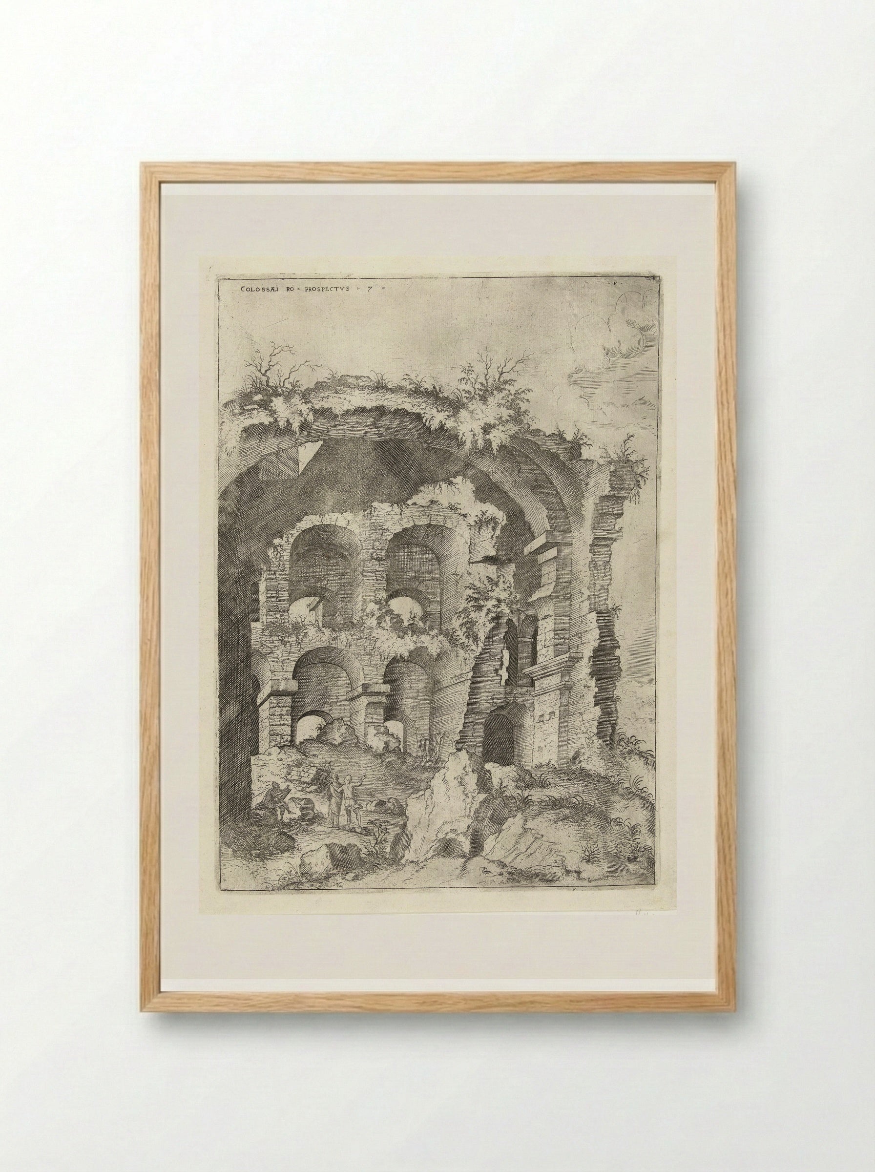 Zevende gezicht op het Colosseum te Rome - Hieronymus Cock - Framed Print Wood