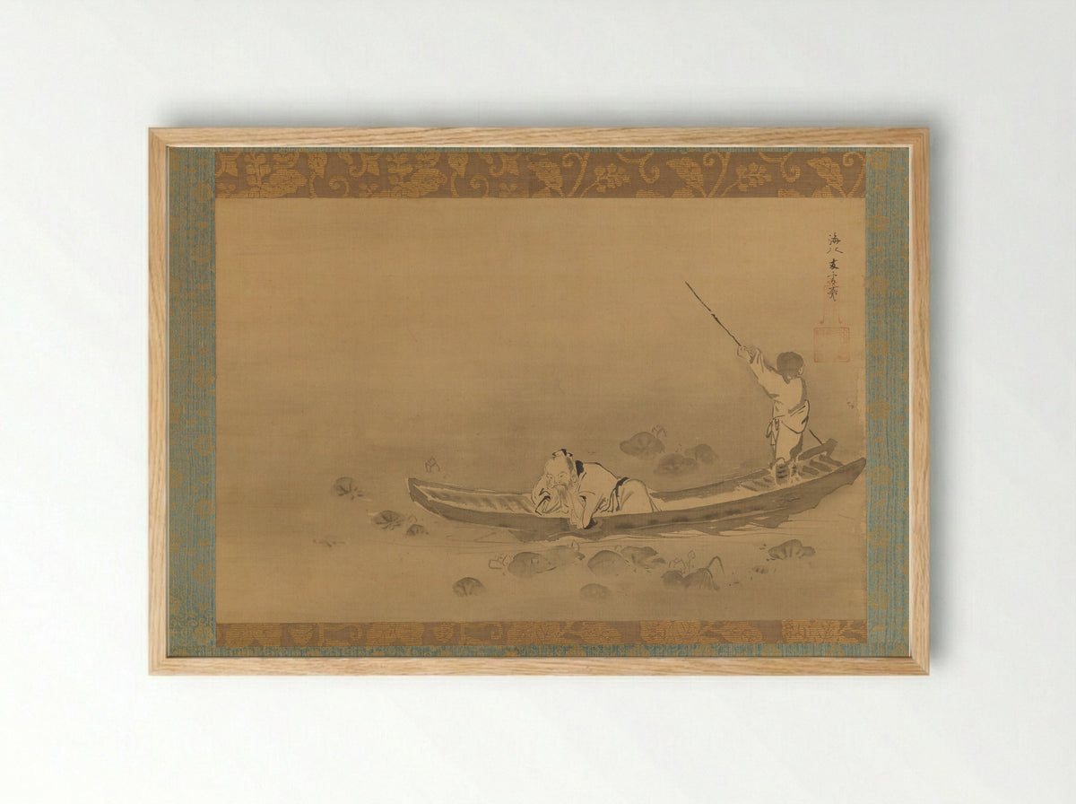 Zhou Maoshu Admiring Lotuses - Kaihō Yūsetsu - Framed Print Wood