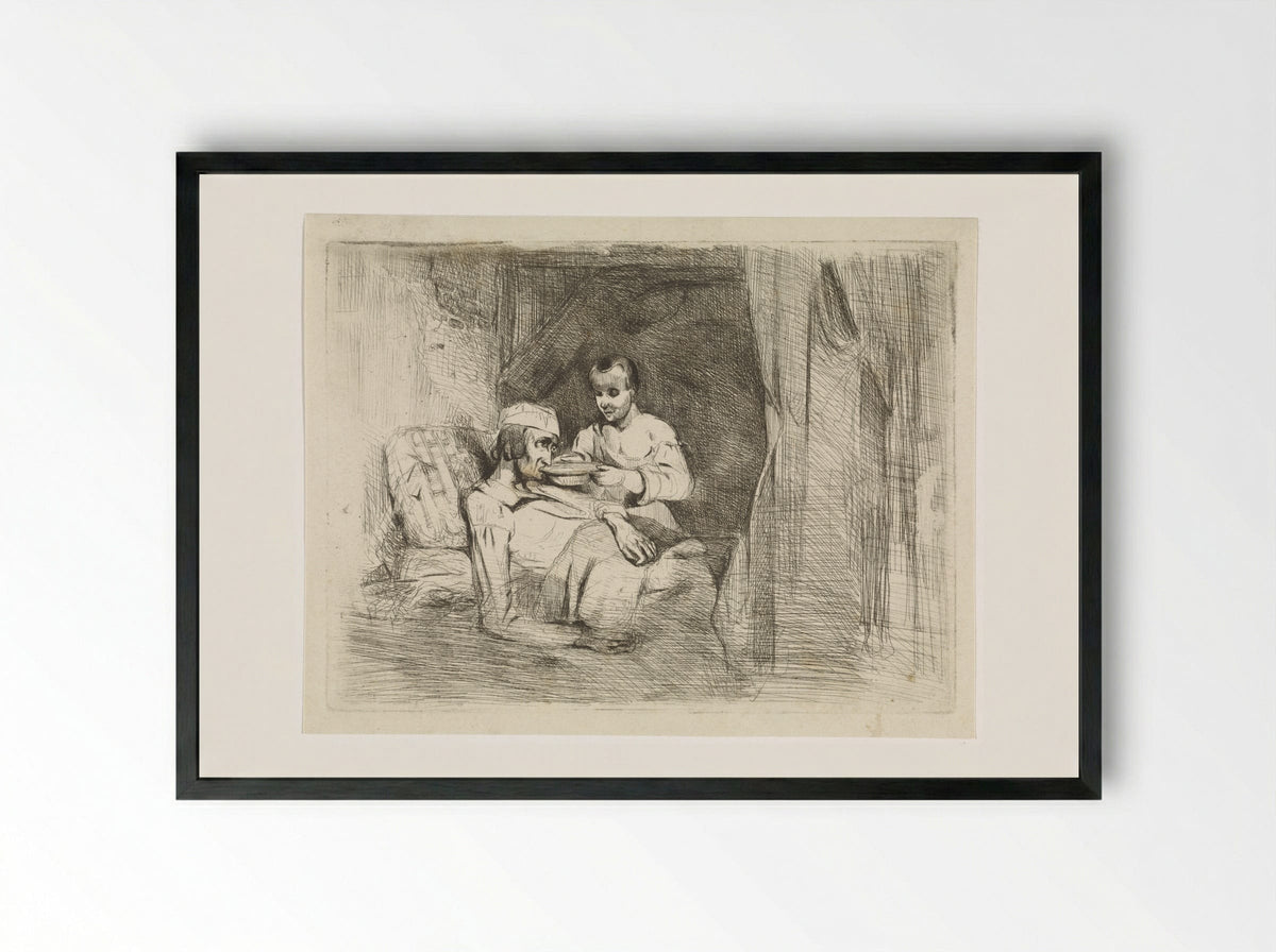 Zieke man krijgt te drinken - Petrus Marius Molijn - Framed Print Black