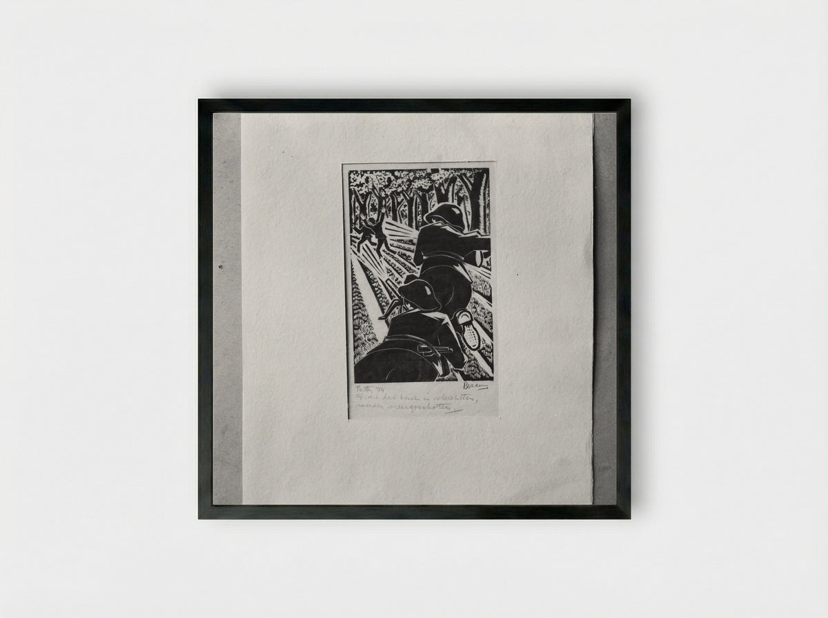 Zij die het bosch in vluchtten, werden neergeschoten - Jo Bezaan - Framed Print Black