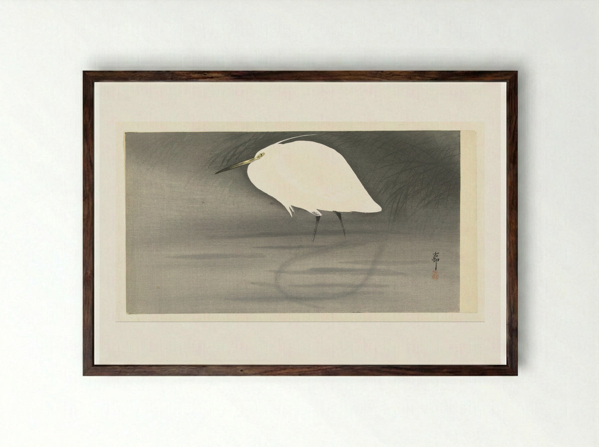 Zilverreiger (Egret) - Matsuki Heikichi - Framed Print Dark Wood