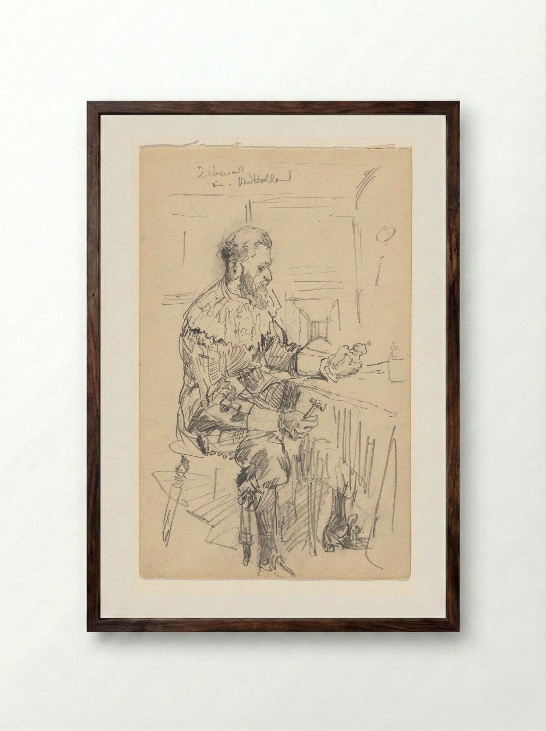 Zilversmid in de nagebouwde stad Oud-Holland op de Wereldtentoonstelling voor het Hotel- en Reiswezen van 1895 - Jan Hoynck van Papendrecht - Framed Print Dark Wood