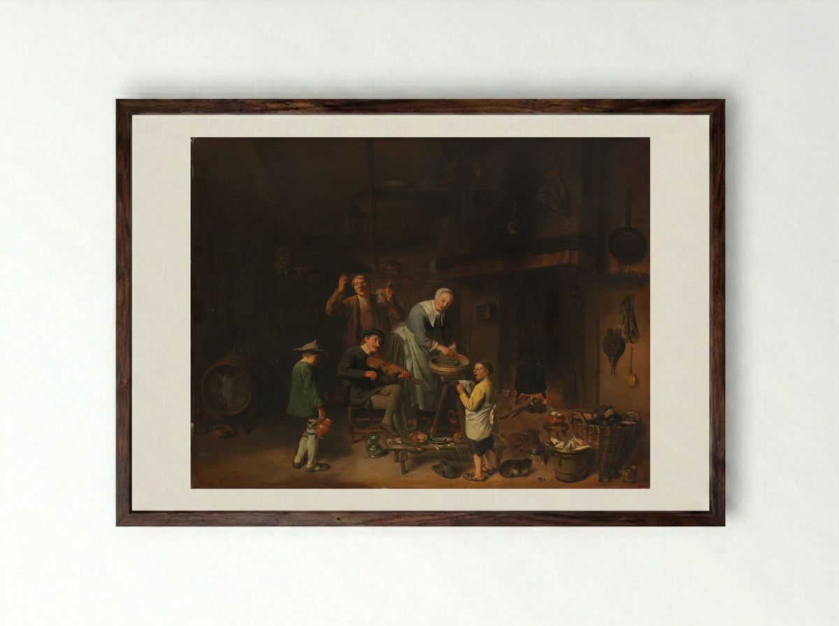 Zingende boerenfamilie (Singing Peasant Family) - Pieter Duyfhuysen - Framed Print Dark Wood