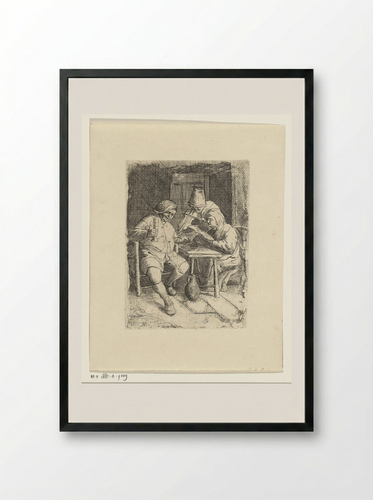 Zingende vrouw en een violist bij een drinker - Jacob Laurensz. van der Vinne - Framed Print Black