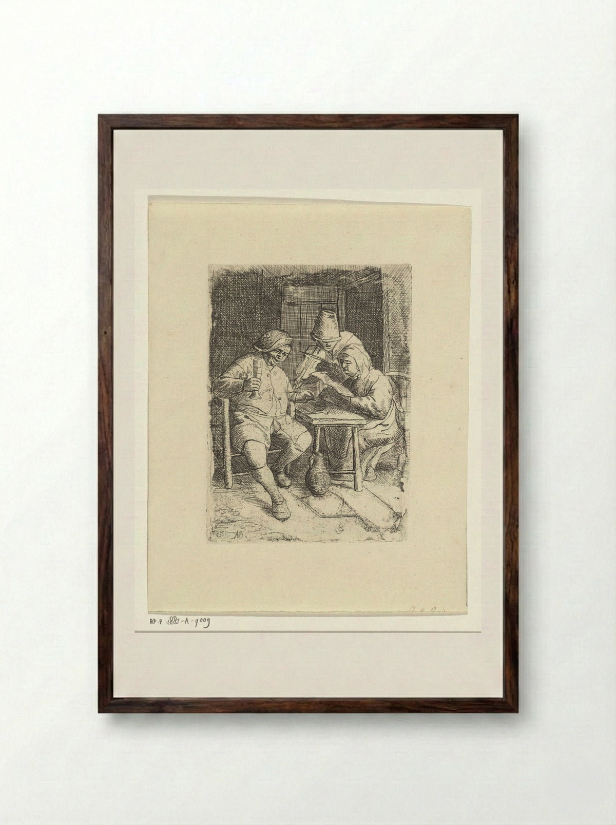 Zingende vrouw en een violist bij een drinker - Jacob Laurensz. van der Vinne - Framed Print Dark Wood