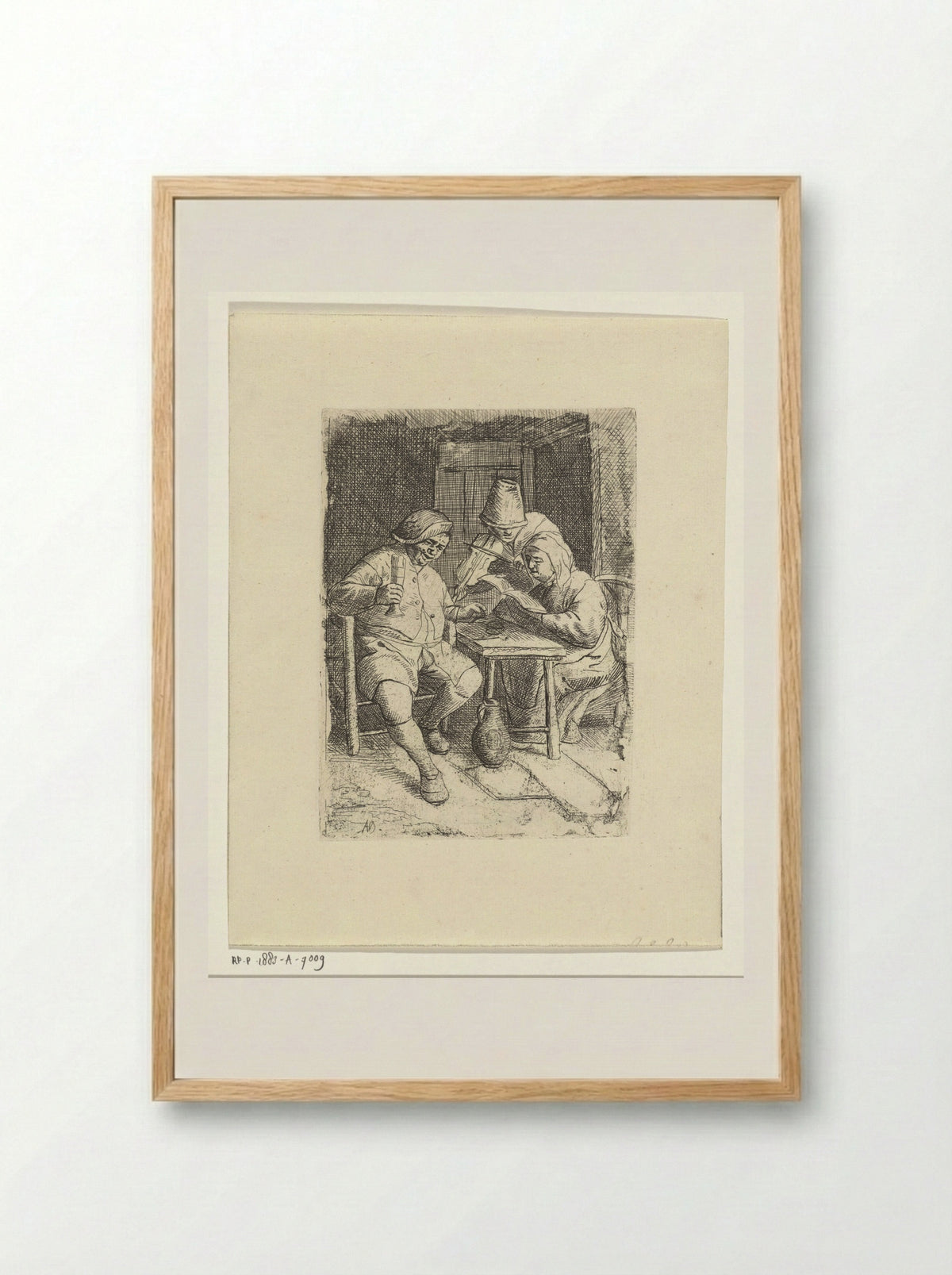 Zingende vrouw en een violist bij een drinker - Jacob Laurensz. van der Vinne - Framed Print Wood