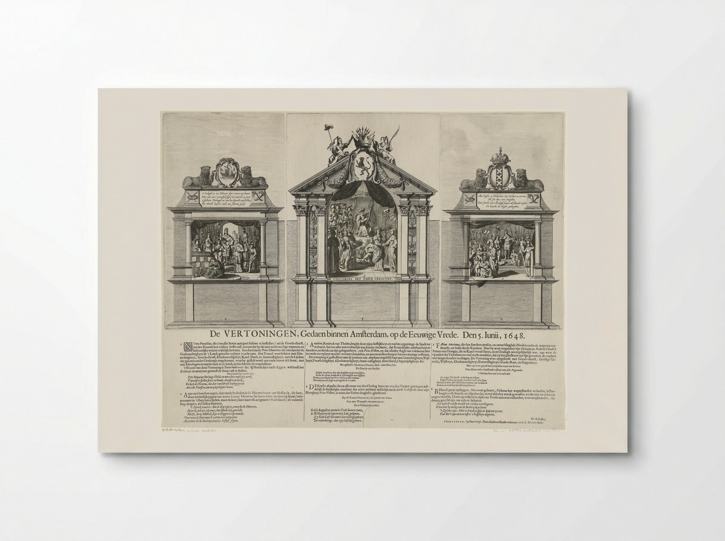 Zinnebeeldige vertoningen die op de Dam zijn opgevoerd ter ere van de Vrede van Munster in 1648 - Pieter Nolpe - Poster