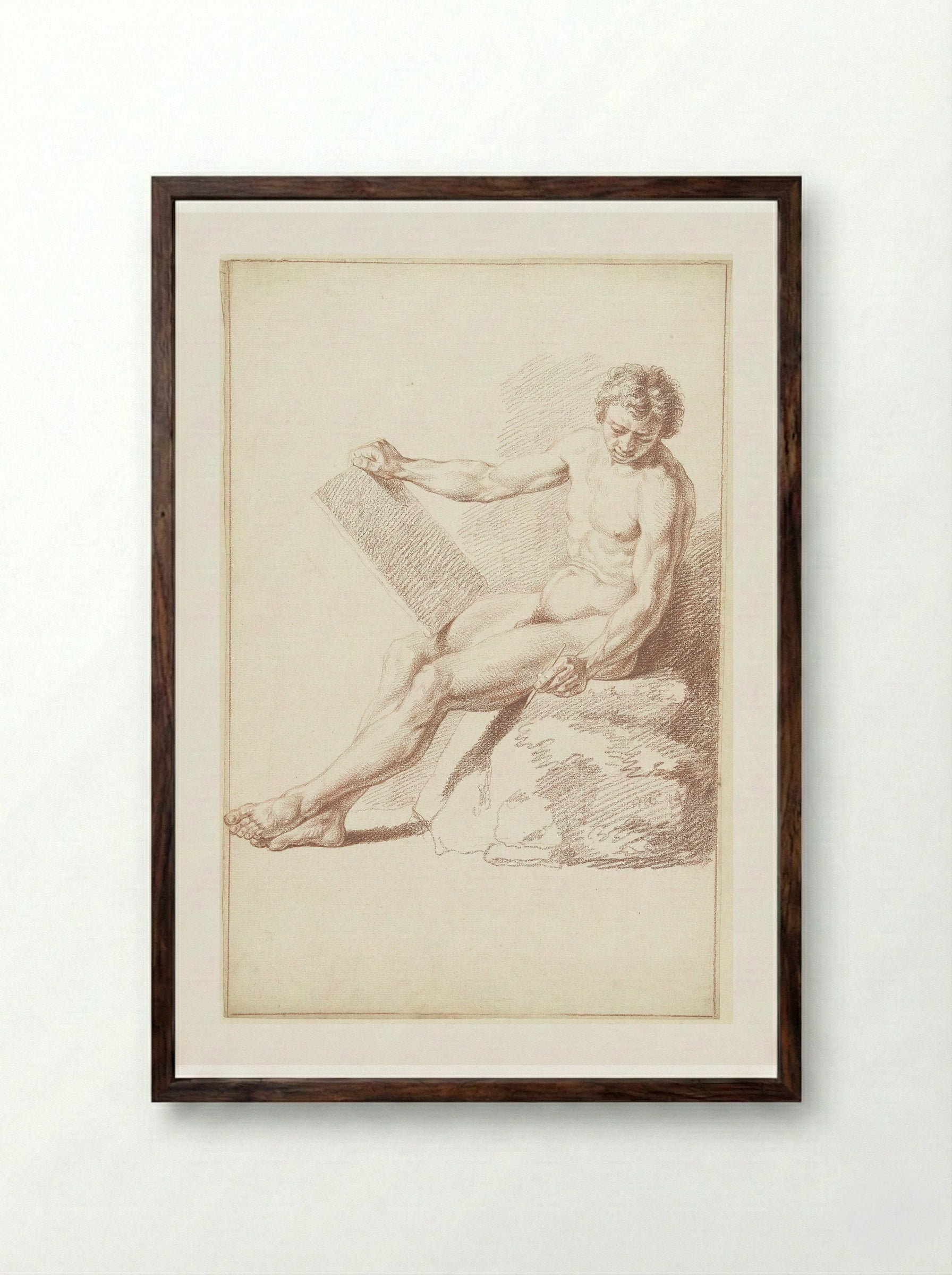 Zittend academienaakt, als tekenaar - Louis Fabritius Dubourg - Framed Print Dark Wood