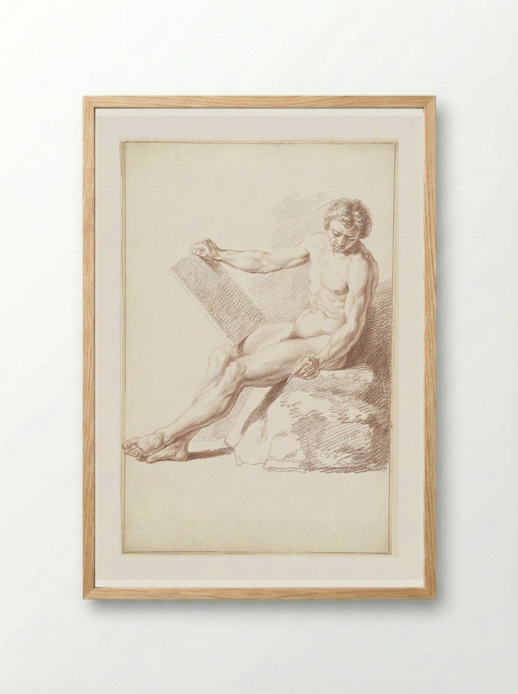 Zittend academienaakt, als tekenaar - Louis Fabritius Dubourg - Framed Print Wood