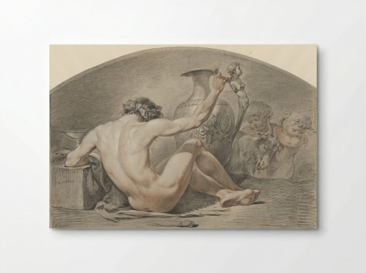 Zittend mannelijk naakt, de hand op het handvat van een vaas - Jacobus Johannes Lauwers - Poster