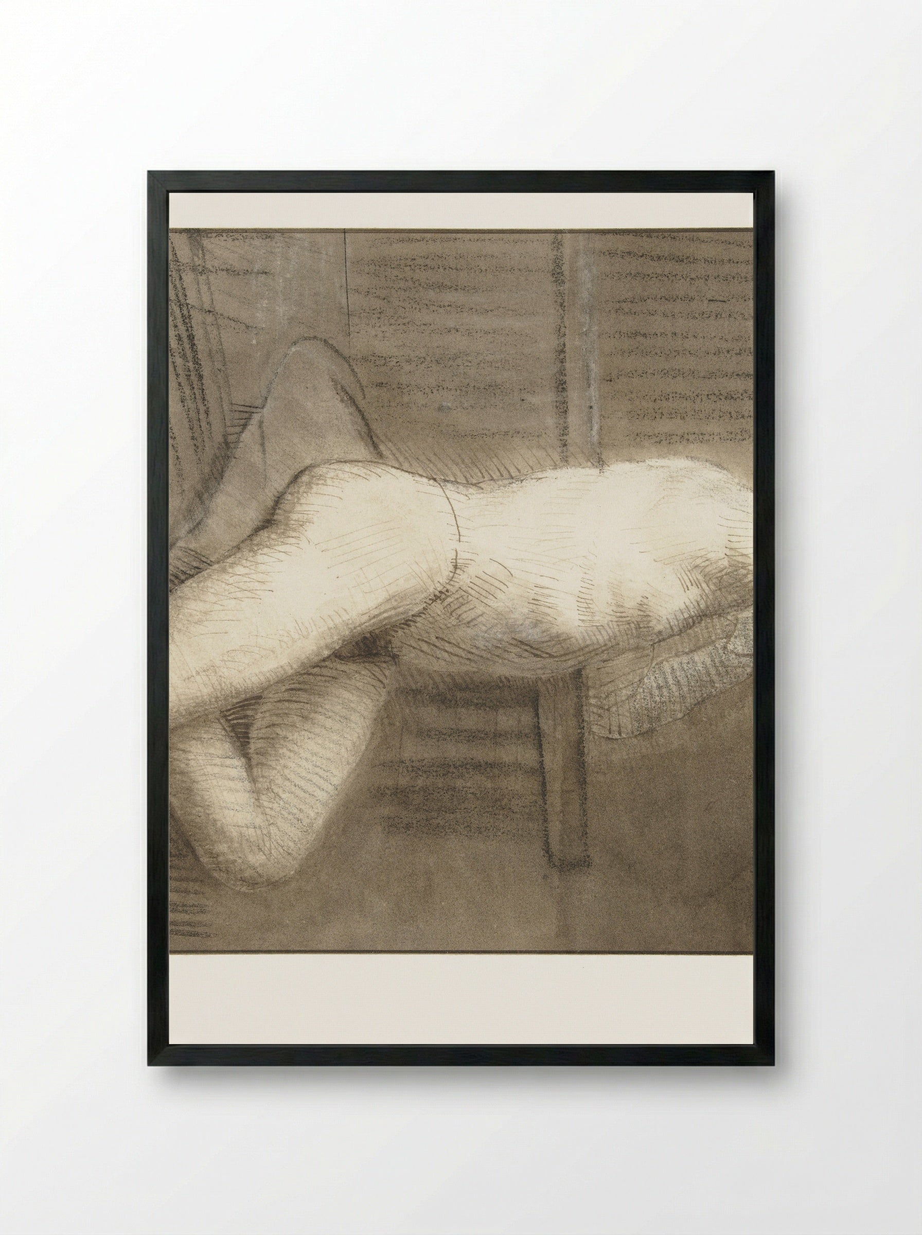 Zittend mannelijk naakt met opgeheven linkerarm - Constantijn à Renesse - Framed Print Black