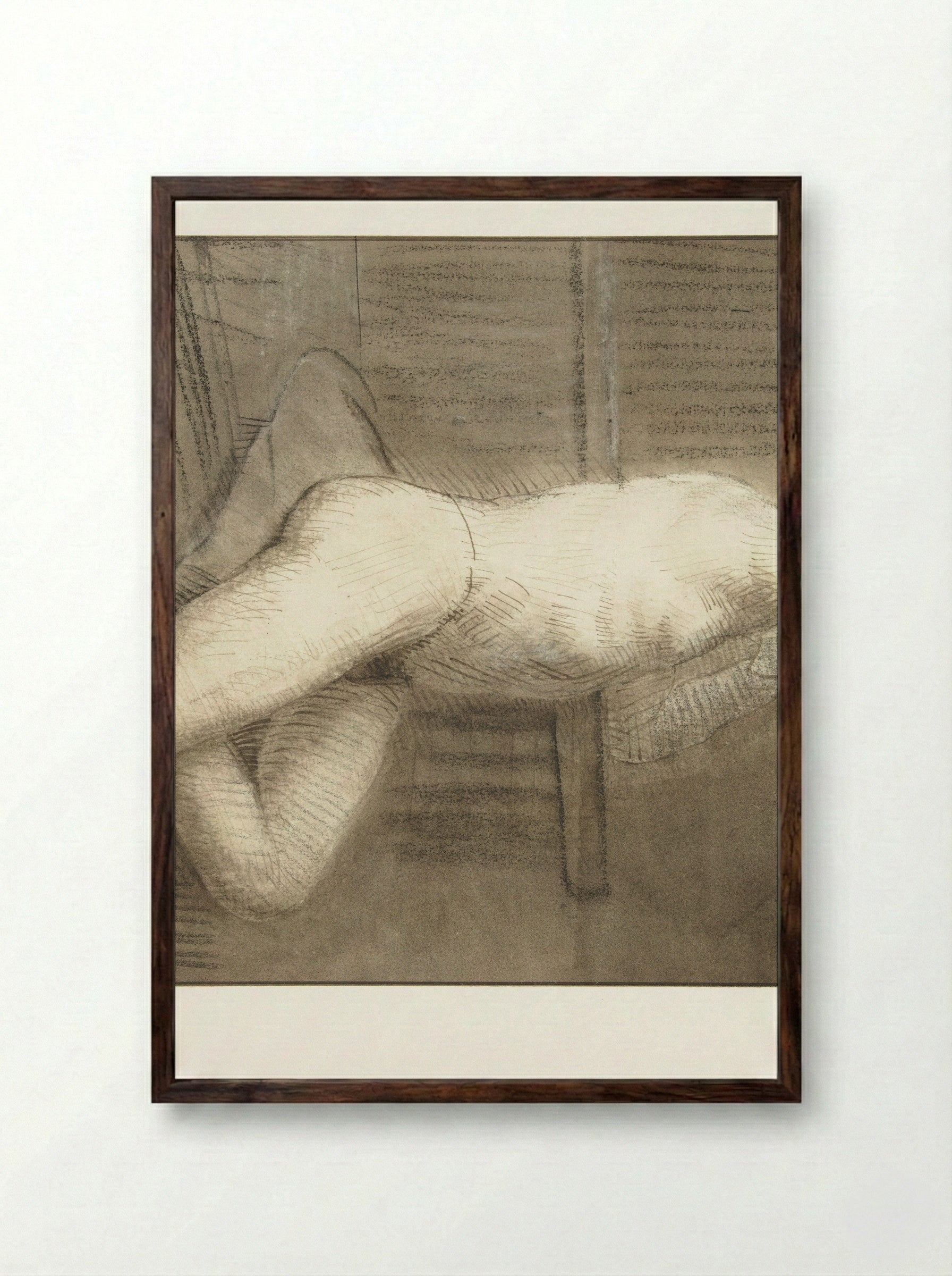 Zittend mannelijk naakt met opgeheven linkerarm - Constantijn à Renesse - Framed Print Dark Wood