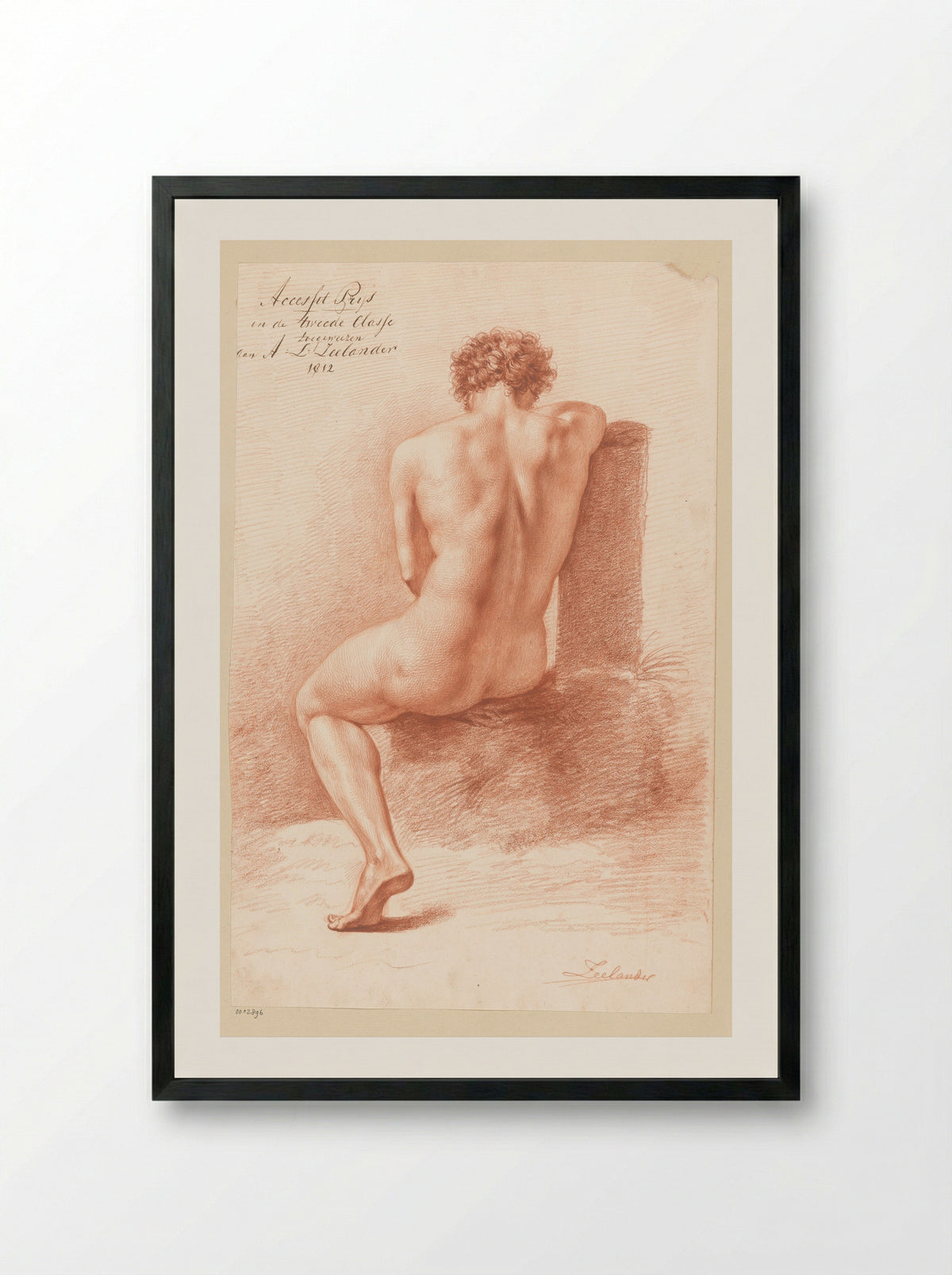 Zittend mannelijk naakt, op de rug gezien (2e prijs 1812) - Abraham Lion Zeelander - Framed Print Black