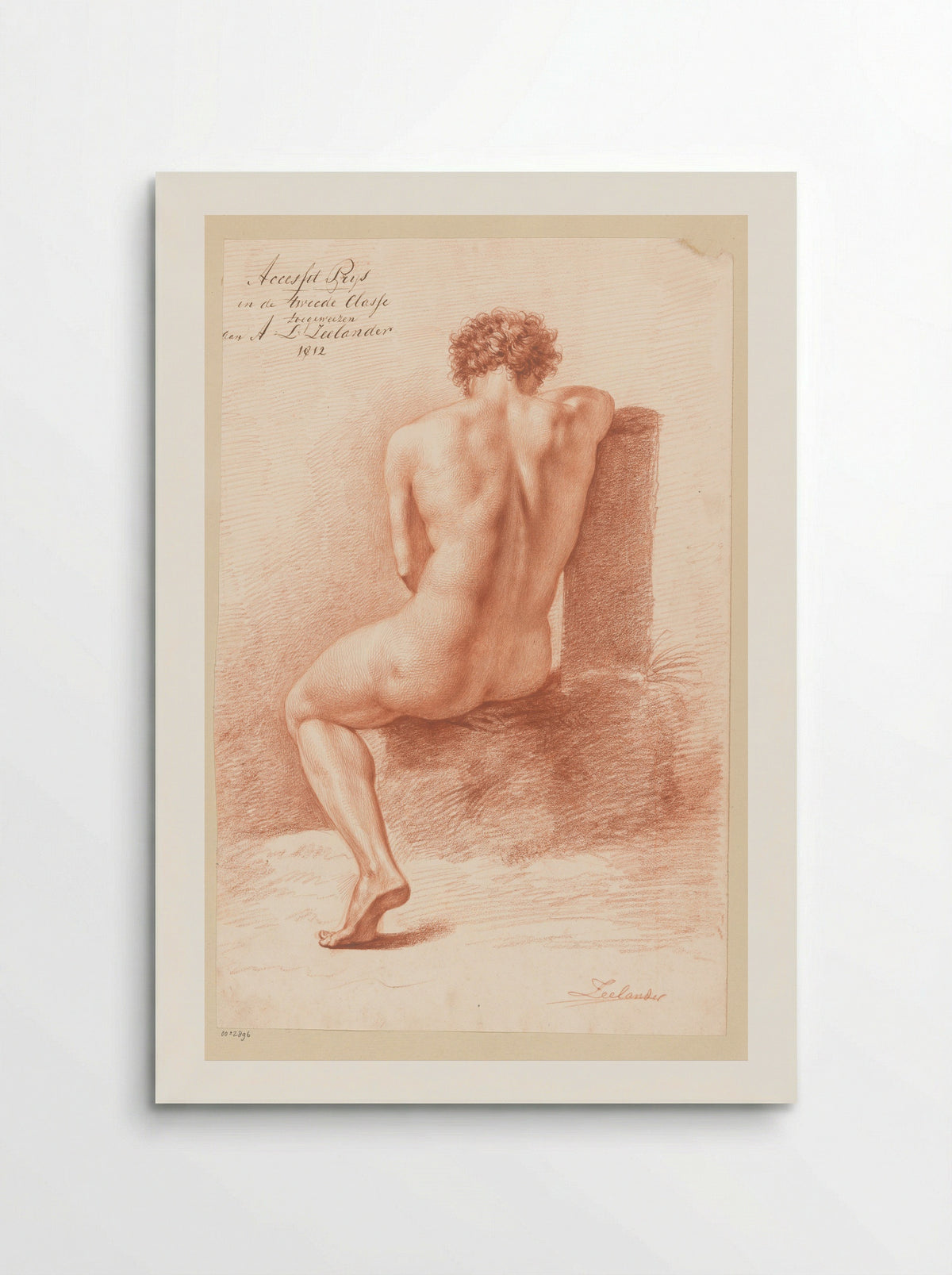 Zittend mannelijk naakt, op de rug gezien (2e prijs 1812) - Abraham Lion Zeelander - Poster