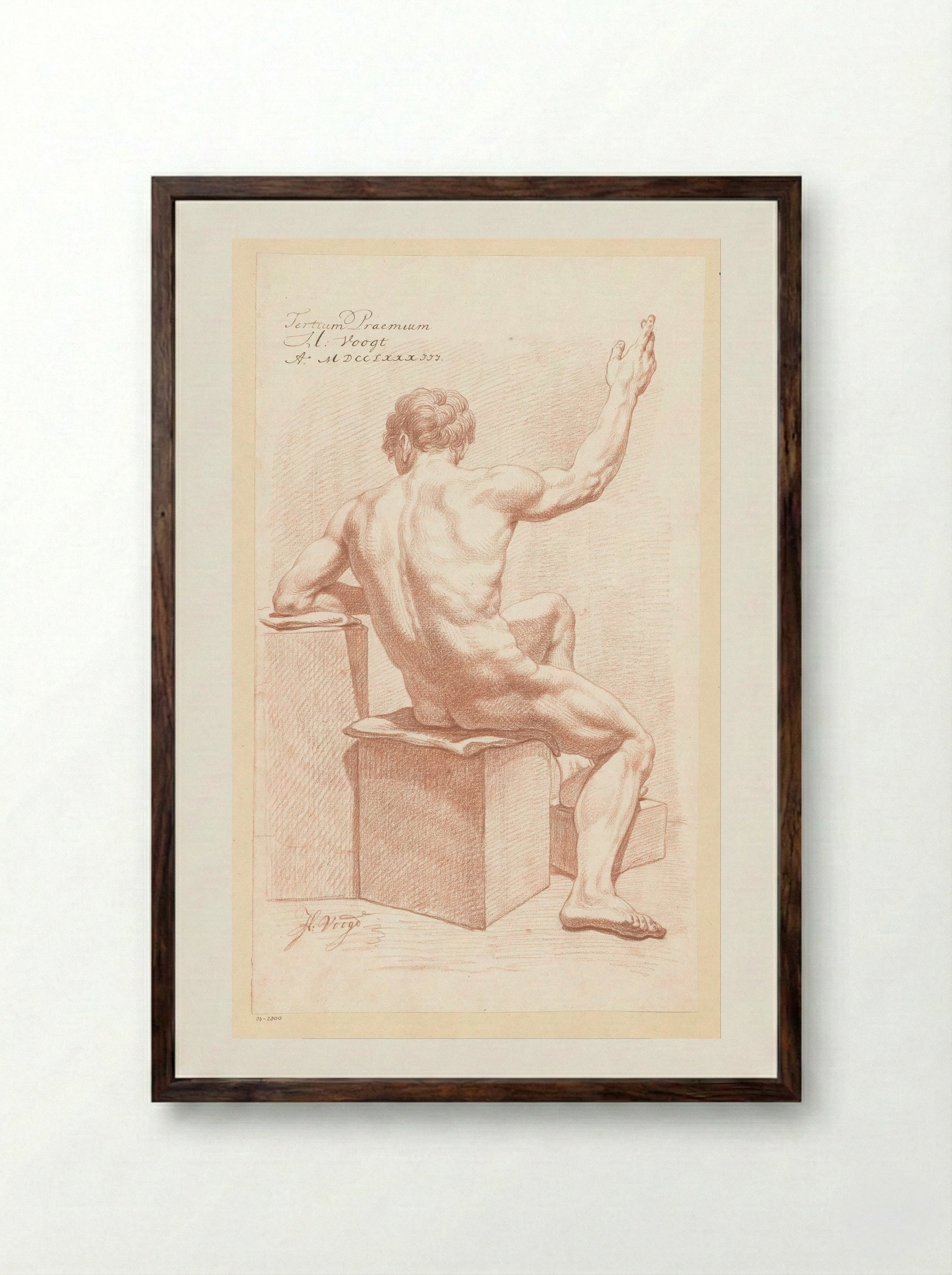 Zittend mannelijk naakt op de rug gezien (3e prijs 1783) - Hendrik Voogd - Framed Print Dark Wood