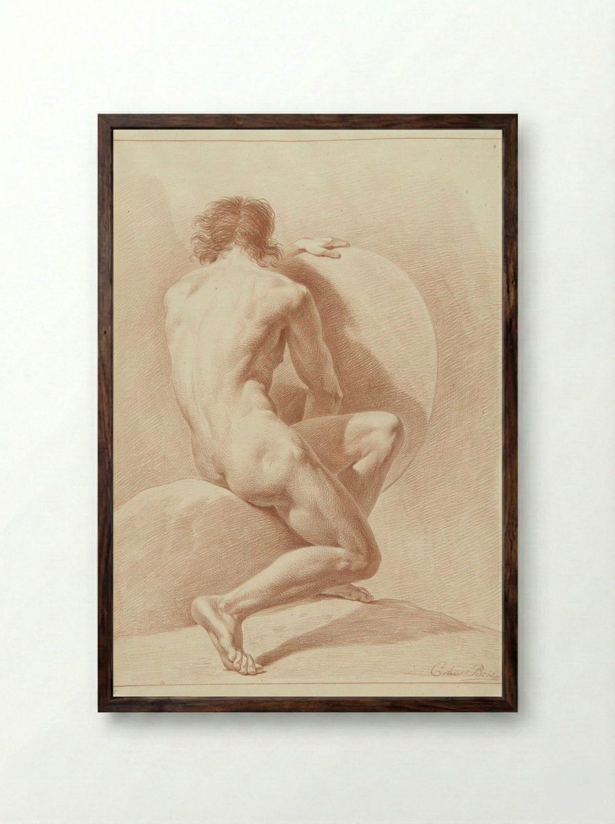 Zittend mannelijk naakt, op de rug gezien - Chrétien Dubois - Framed Print Dark Wood