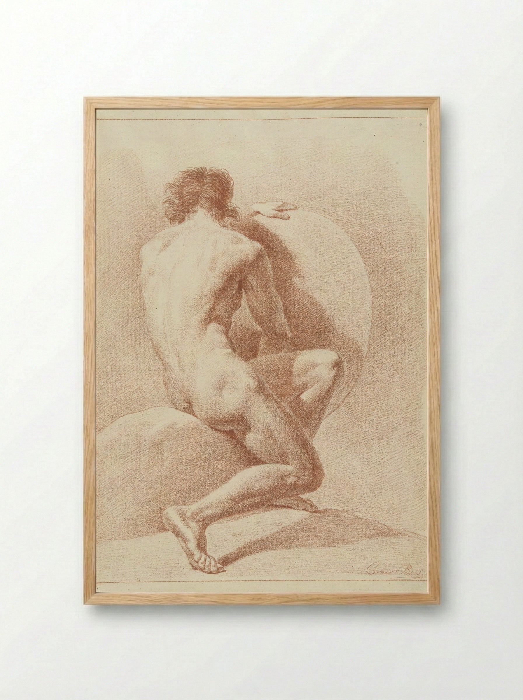 Zittend mannelijk naakt, op de rug gezien - Chrétien Dubois - Framed Print Wood
