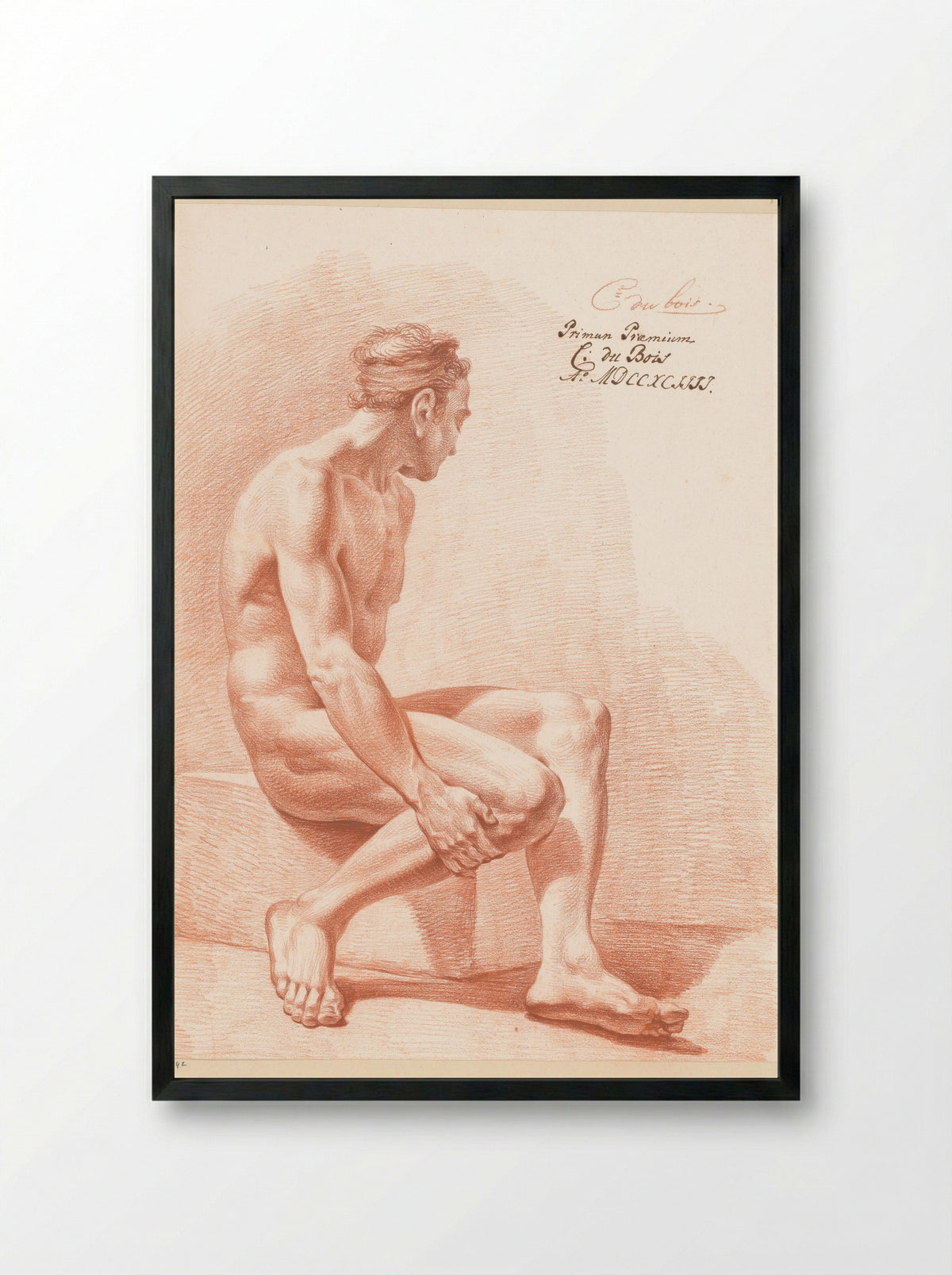 Zittend mannelijk naakt, van opzij gezien (1e prijs 1794) - Chrétien Dubois - Framed Print Black