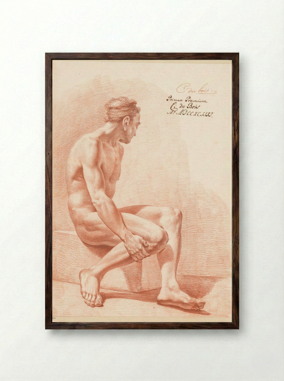 Zittend mannelijk naakt, van opzij gezien (1e prijs 1794) - Chrétien Dubois - Framed Print Dark Wood