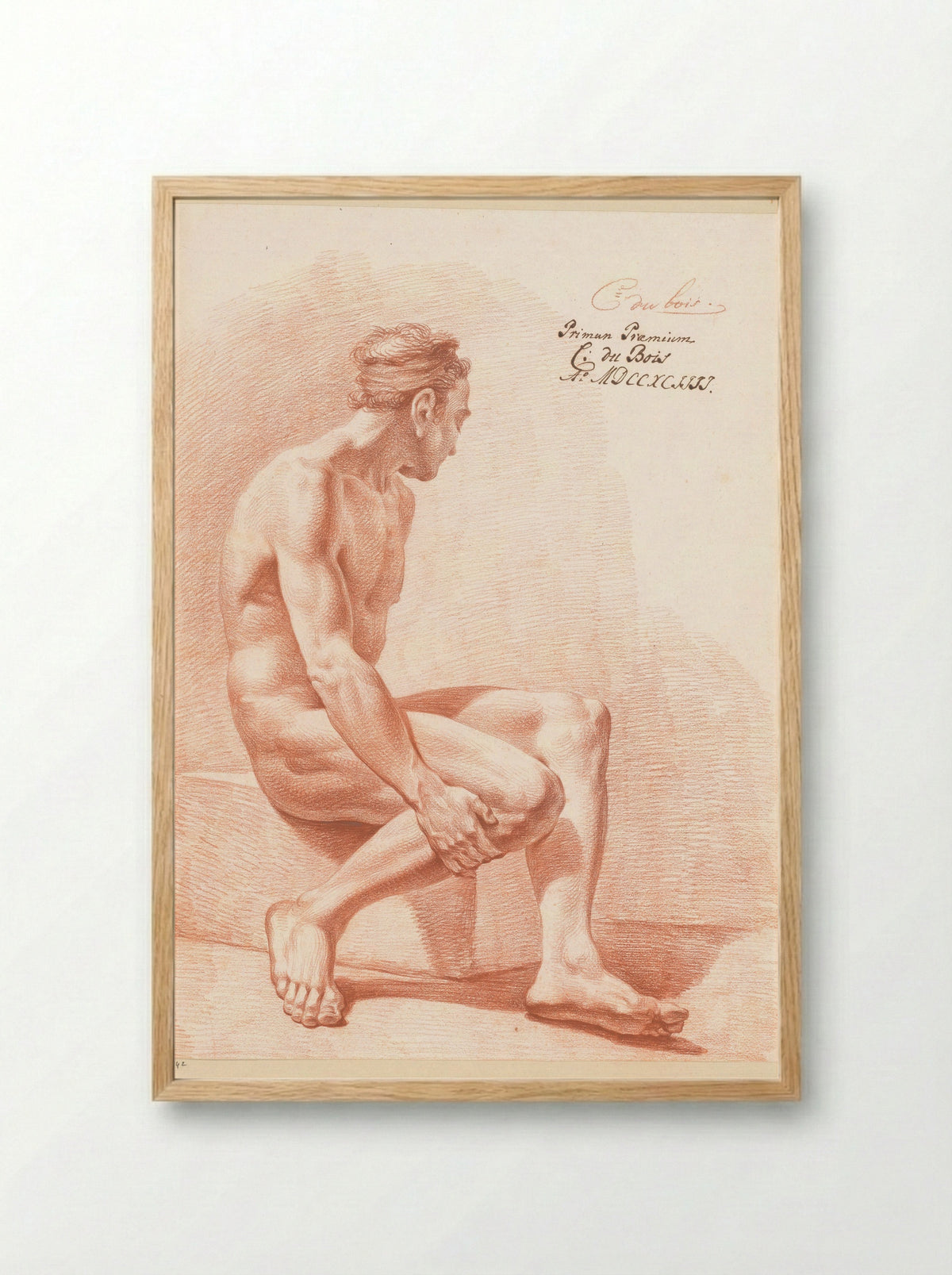 Zittend mannelijk naakt, van opzij gezien (1e prijs 1794) - Chrétien Dubois - Framed Print Wood