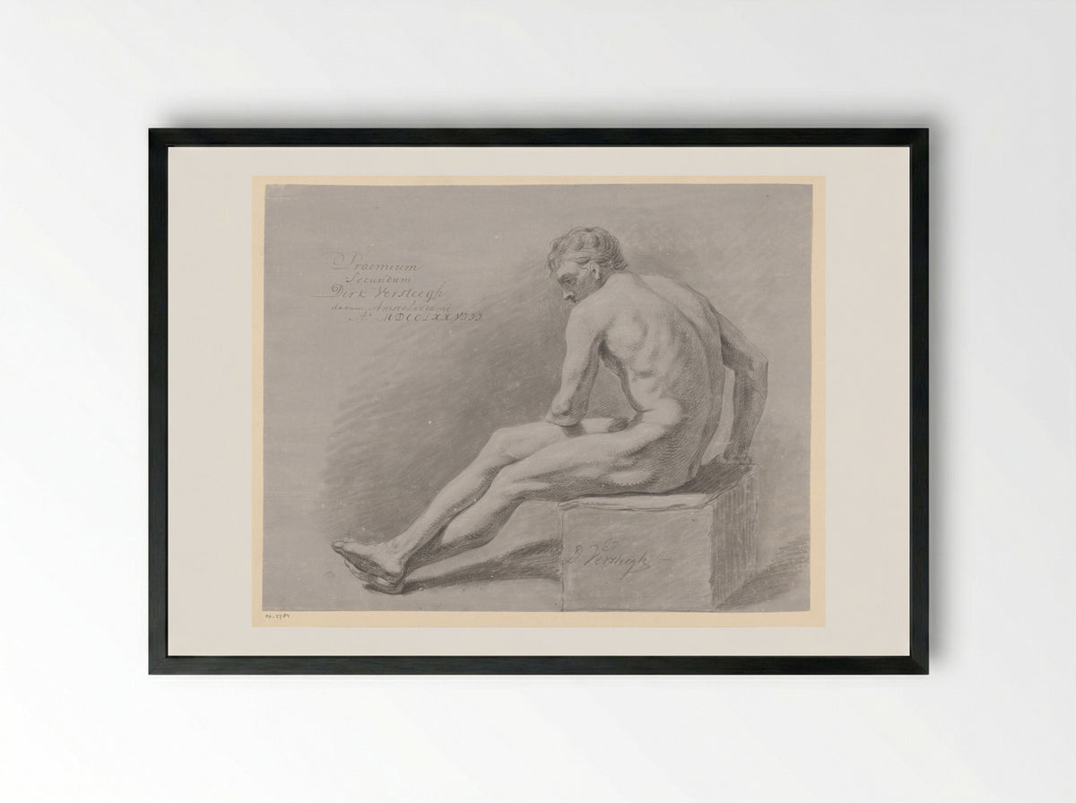 Zittend mannelijk naakt, van opzij gezien (2e prijs 1778) - Dirk Versteegh - Framed Print Black