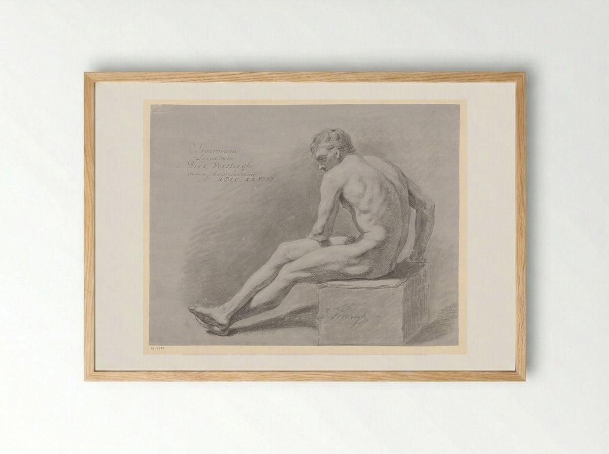 Zittend mannelijk naakt, van opzij gezien (2e prijs 1778) - Dirk Versteegh - Framed Print Wood