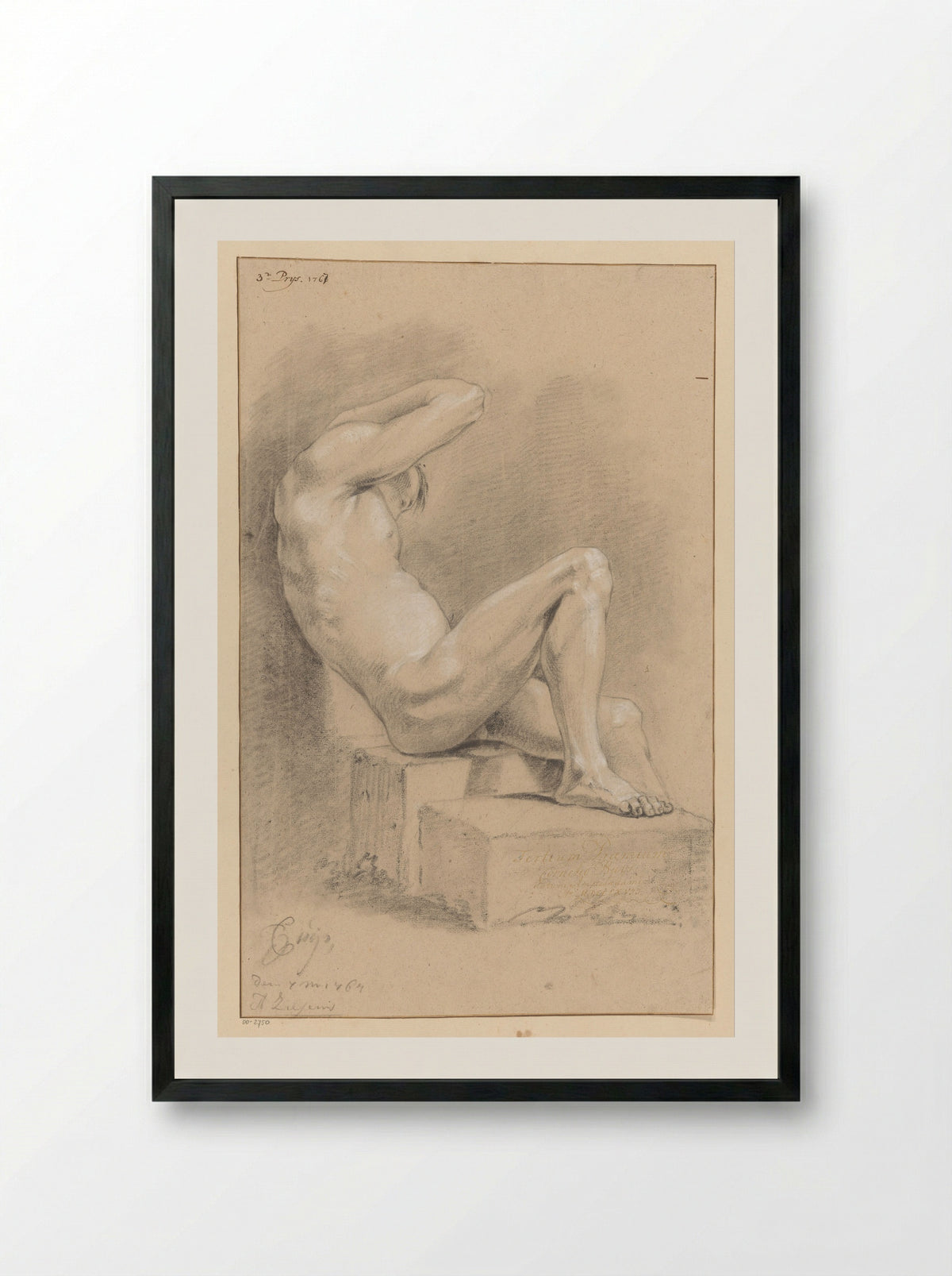 Zittend mannelijk naakt, van opzij gezien (3e prijs 1767) - Cornelis Buys - Framed Print Black
